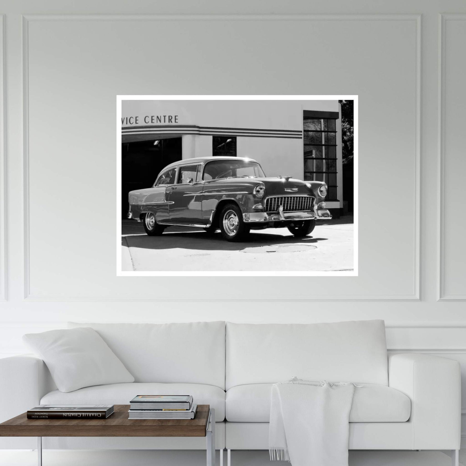 1955 Chevy Bel Air, Black &White Canvas Wall Art - Y Canvas