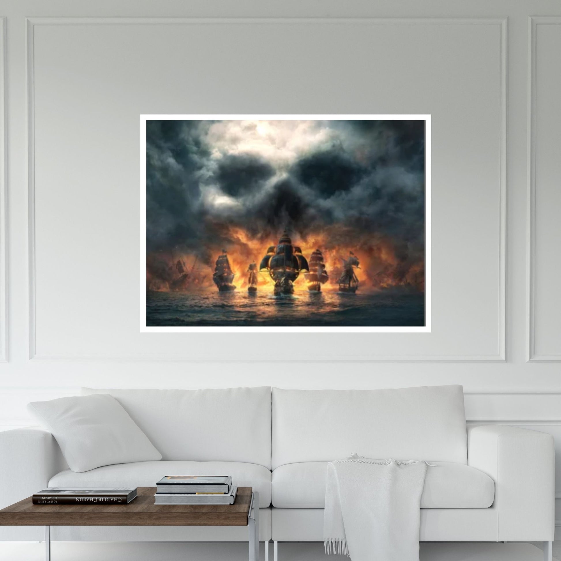 Large Dark Sea Pirates Ship Canvas Wall Art, Pirates Canvas Wall Print, Corsair on Sea Wall Hangings - Y Canvas