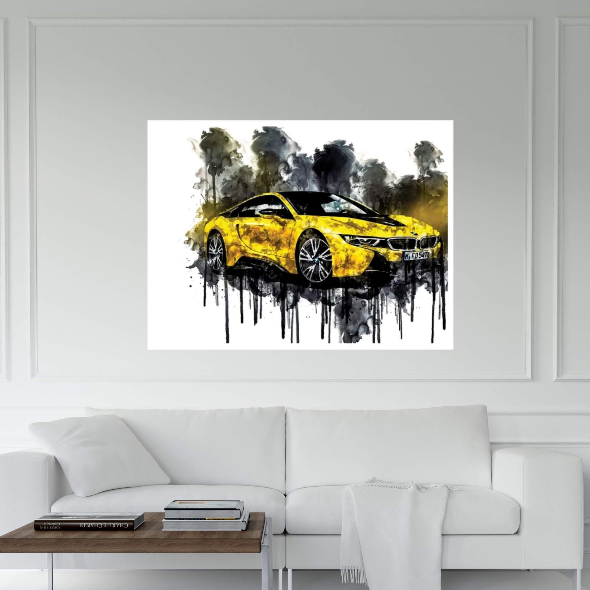 Car 2017 BMW i8 Frozen Yellow Edition Canvas Wall Art - Y Canvas