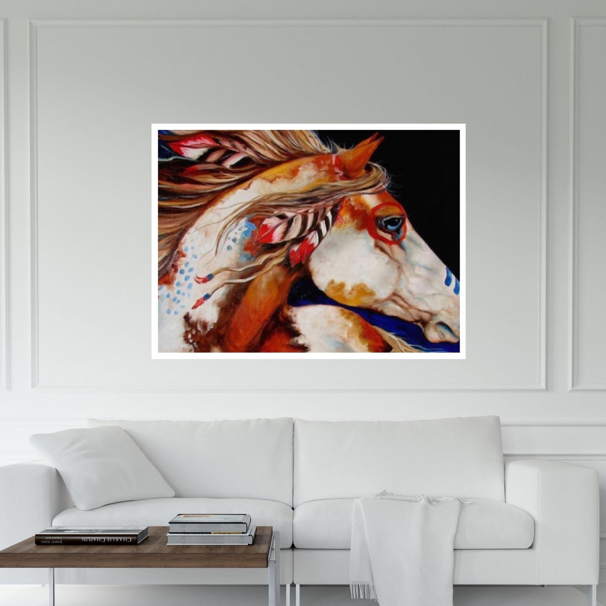 American Indian Art Canvas Wall Art Print - Native Indian Woman - Horse B&W Art - Y Canvas