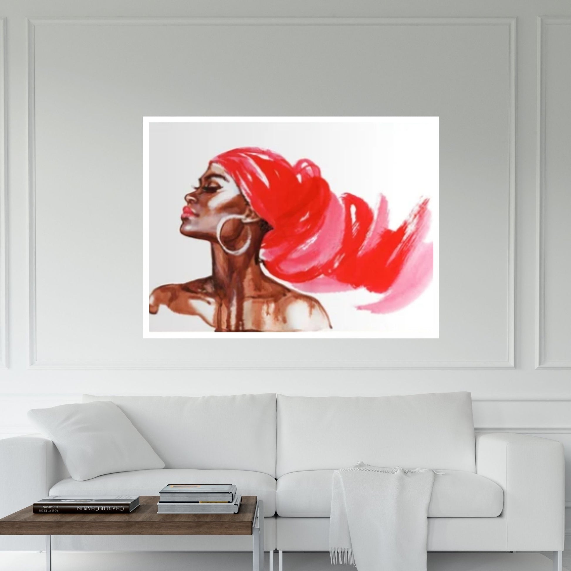 African Woman Portrait, Red American Afro Canvas, Woman Portrait Wall Art, Black Woman Canvas Art - Y Canvas