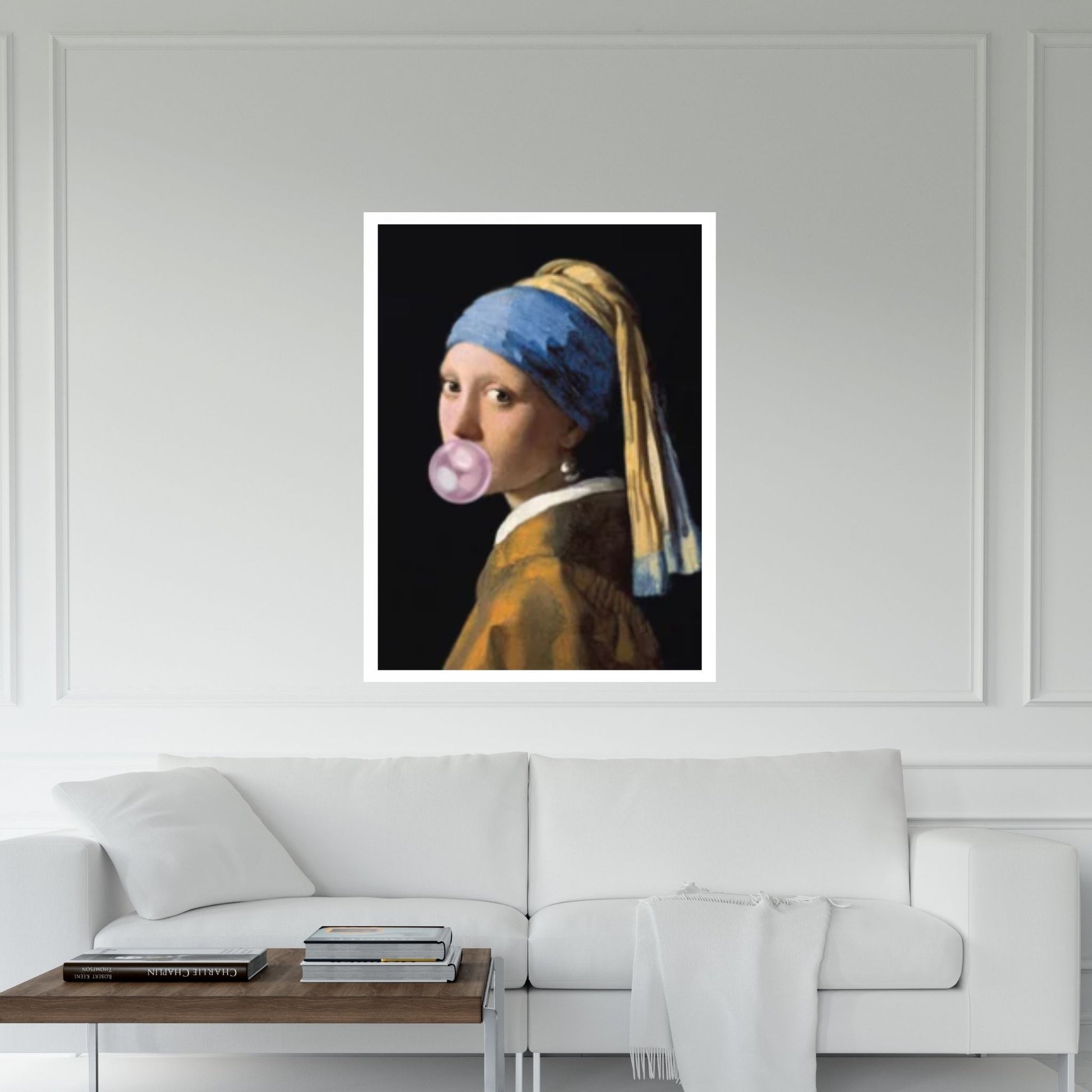 Girl with a Pearl Earring and bubble gum Canvas Wall Art, Johannes Vermeer Exhibition Canvas - Y Canvas