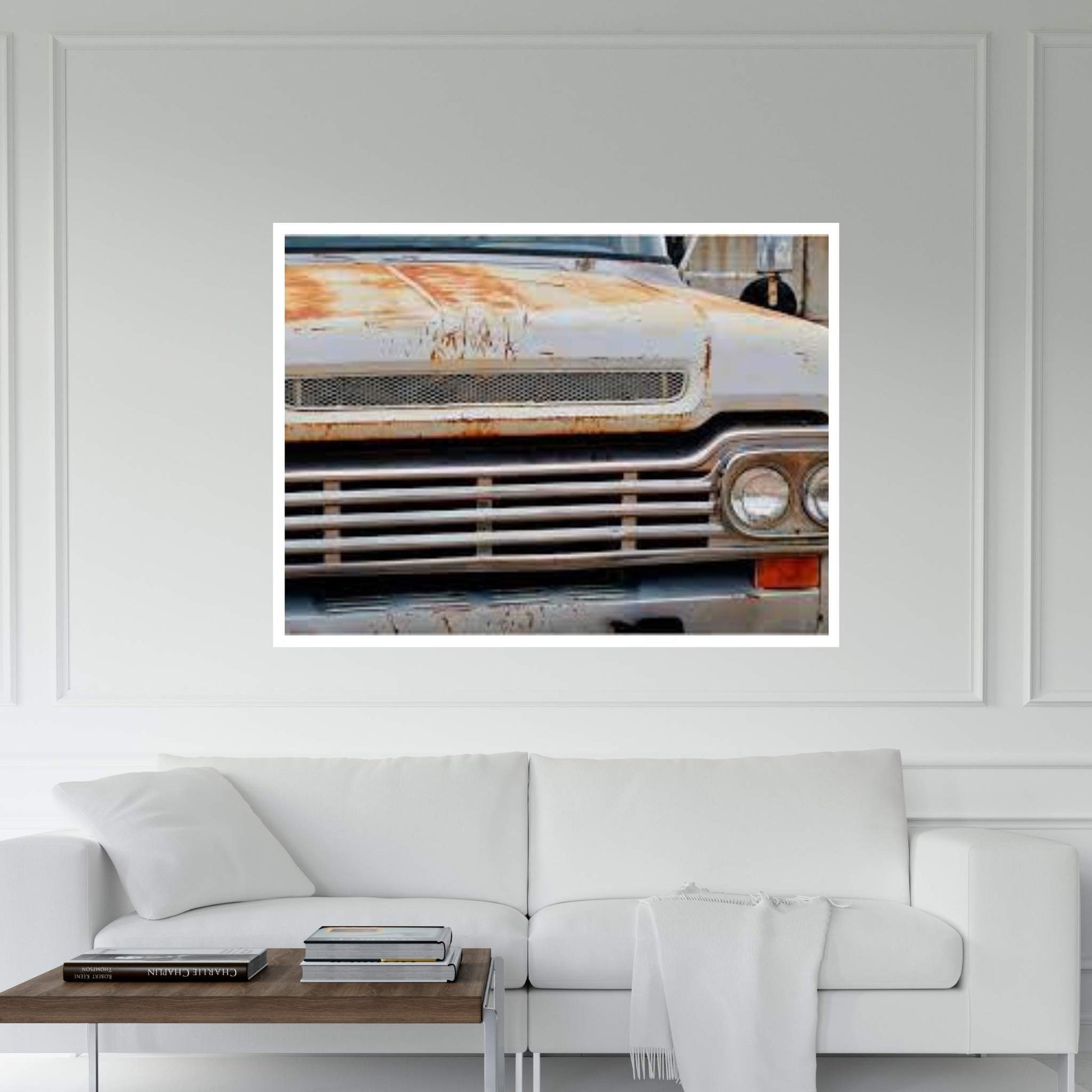 White Ford Grill Canvas Wall Art - Y Canvas