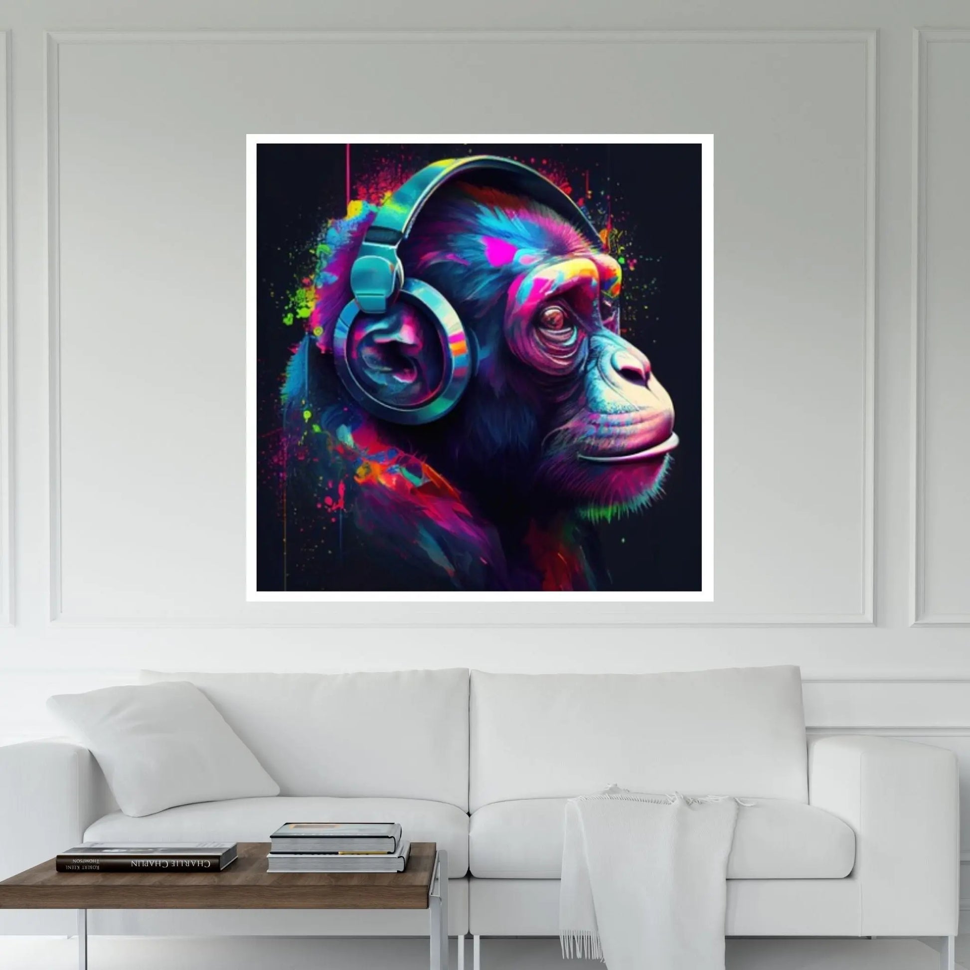 Monkey Headphones Canvas Wall Art, Abstract Decor, Monkey Decor, Monkey DJ, Banksy Monkey - Y Canvas