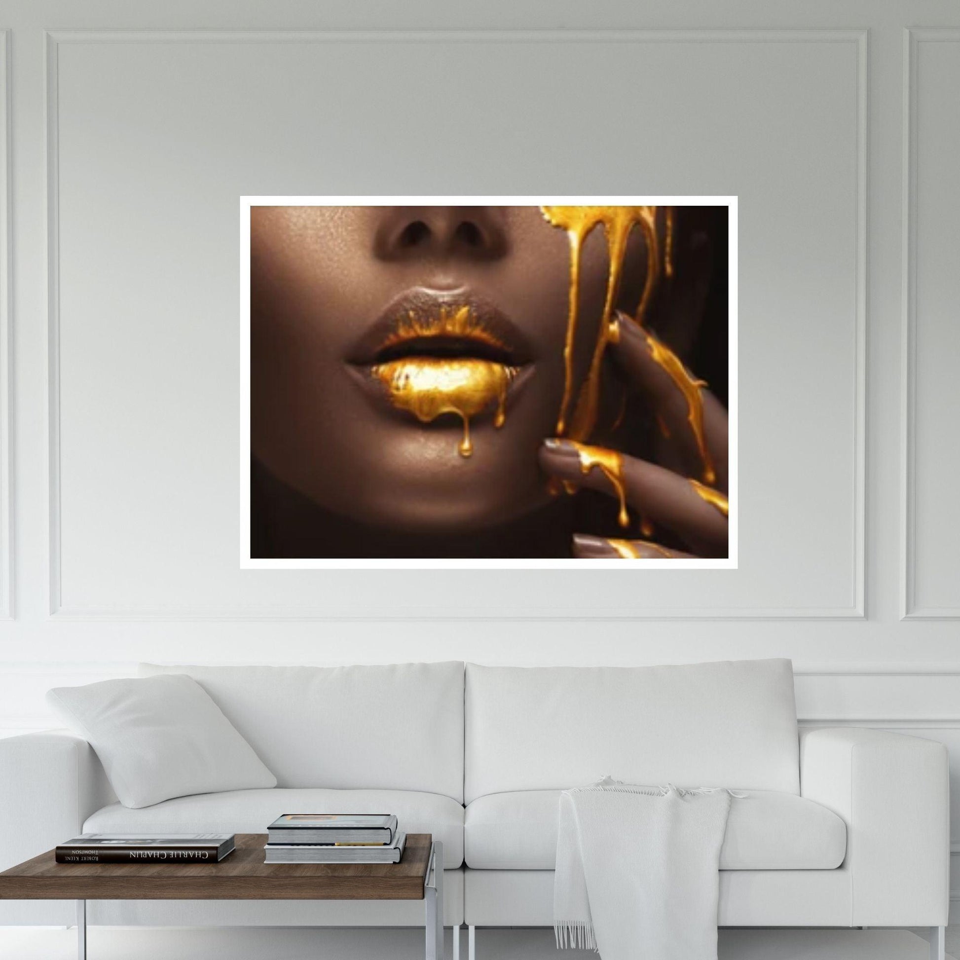 African American art, Black Woman print, African Wall Art, Fashion African Woman Gold Lips canvas - Y Canvas