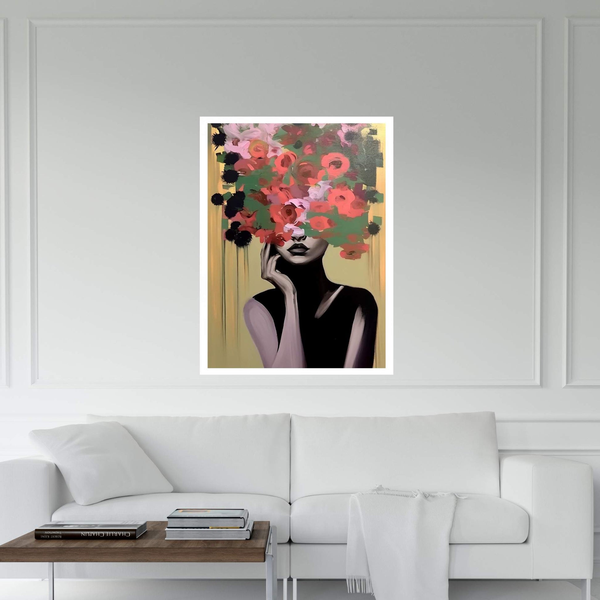 Woman Portrait Flower Head Canvas Wall Art - Y Canvas