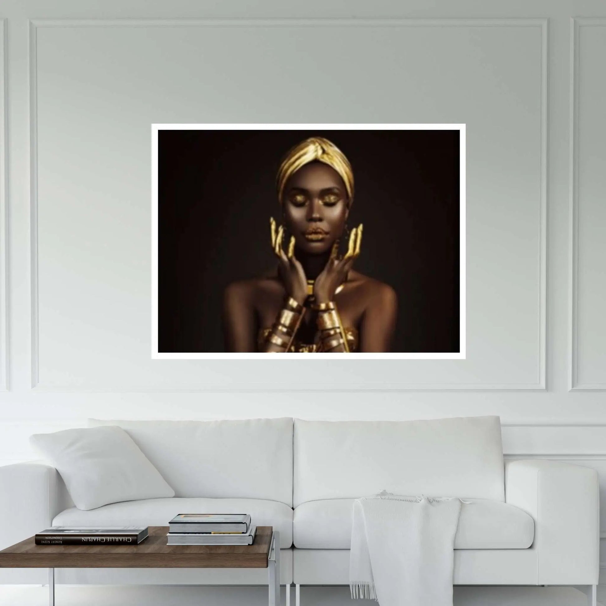 Gold African Woman, Praying Woman, African Wall Art, Gold Print, Gold Lip Woman Canvas - Y Canvas