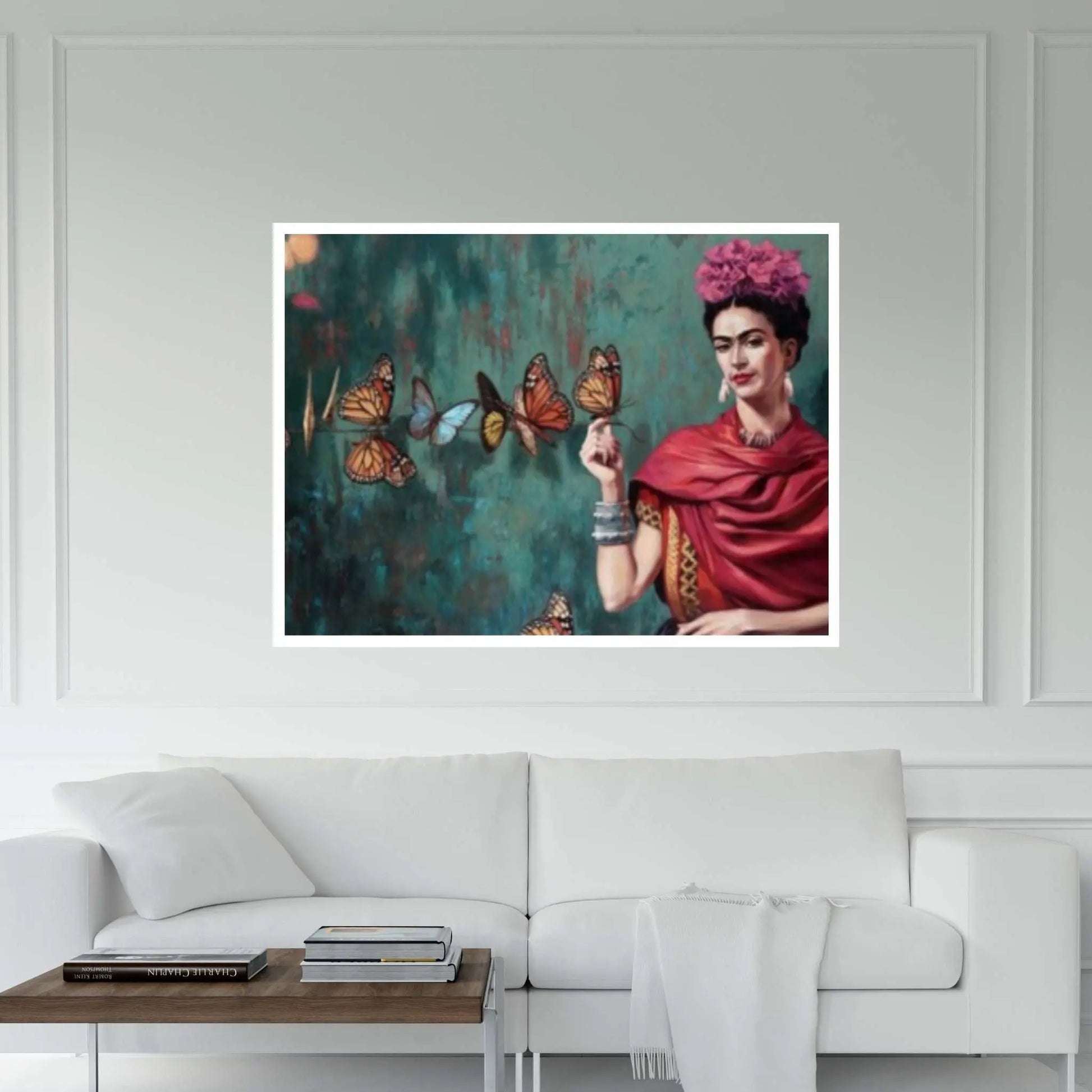 Frida Kahlo Printed, Colorful Printed, Frida And Butterflies Canvas Poster - Y Canvas