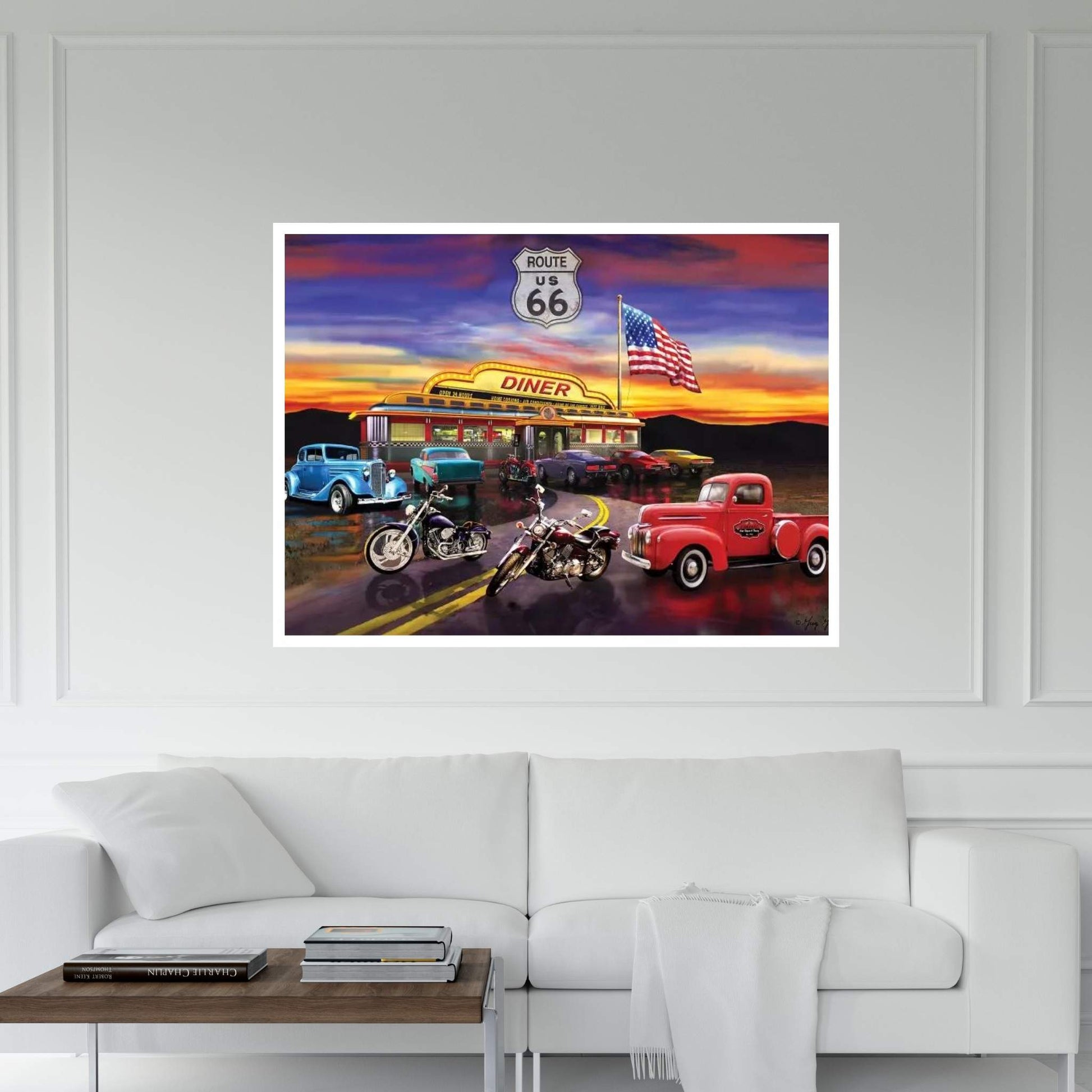 Nostalgic America Diner And Cars Canvas Wall Art - Y Canvas