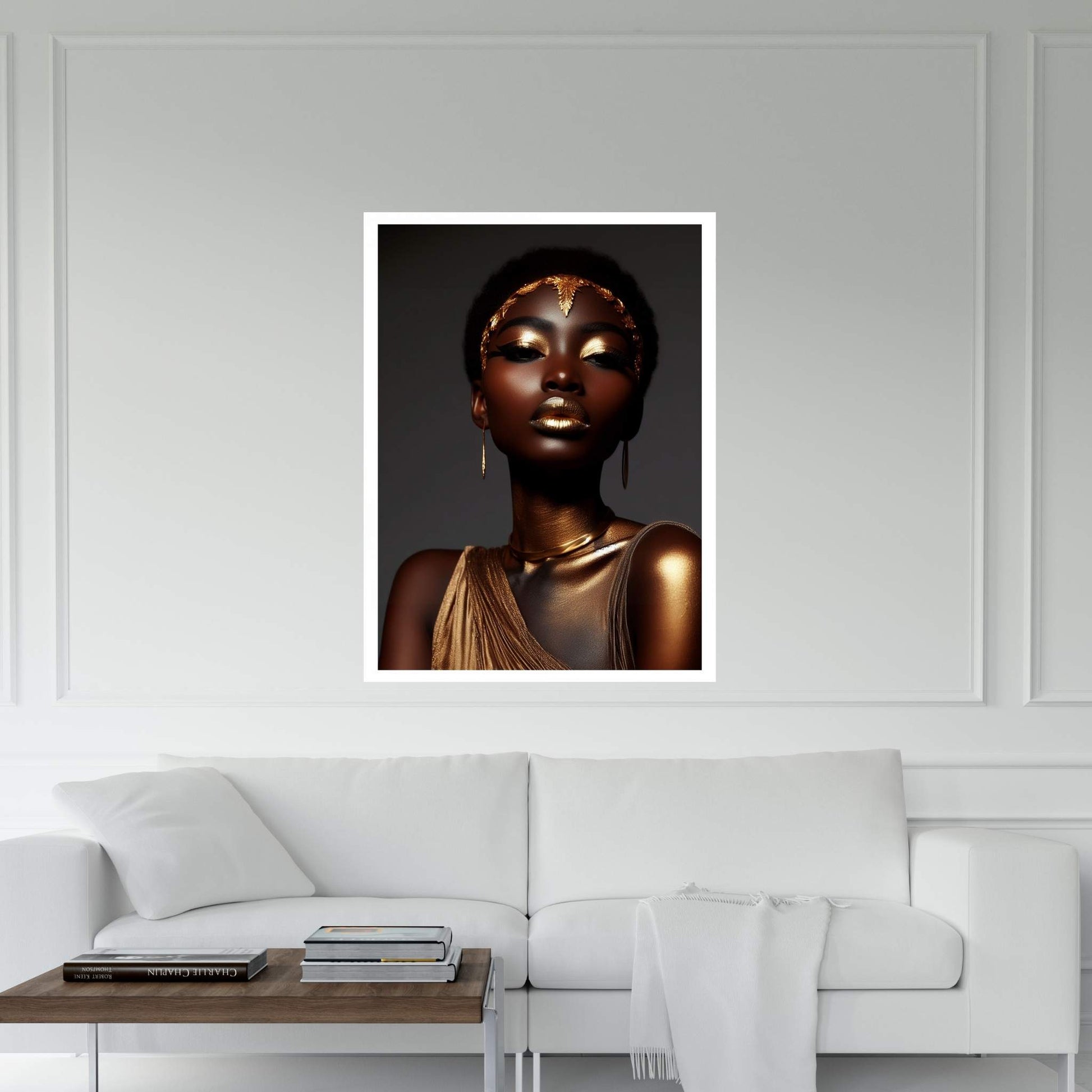 African Black Woman Gold Make-up Canvas Portrait Canvas Wall Art - Y Canvas