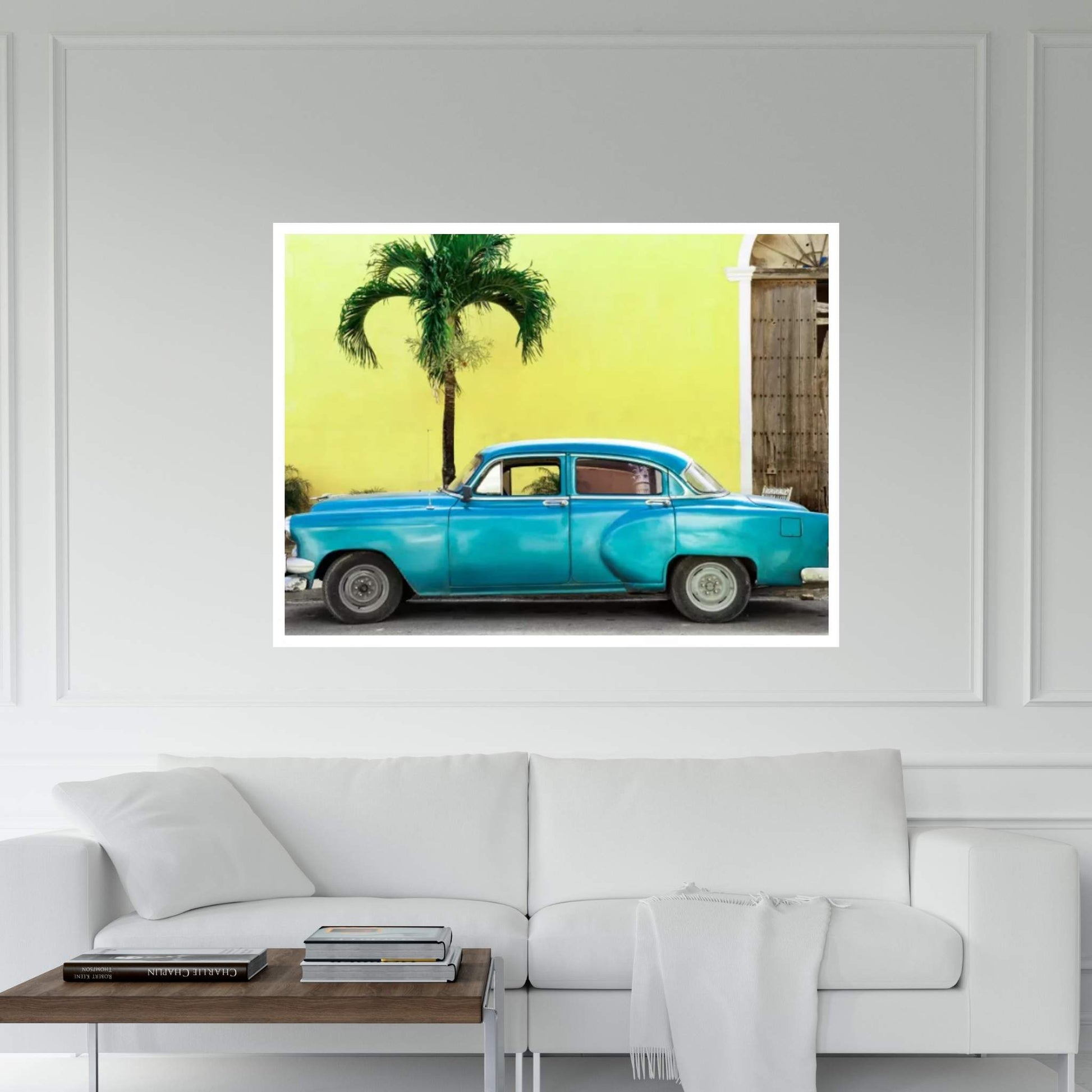 Beautiful Retro Blue Car Canvas Wall Art - Y Canvas