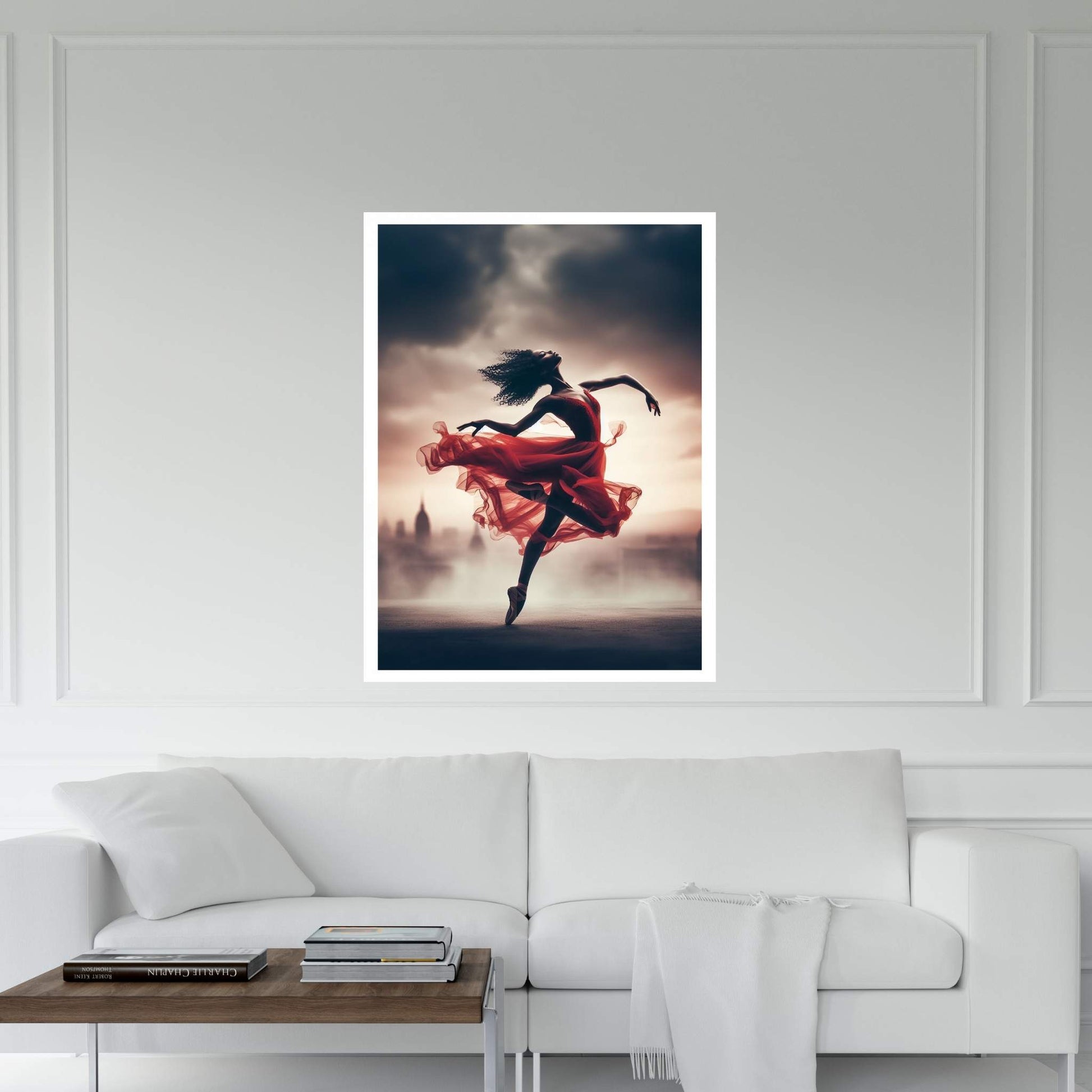 African Black Woman Ballerina in Red Dress Canvas Wall Art Home Decor - Y Canvas