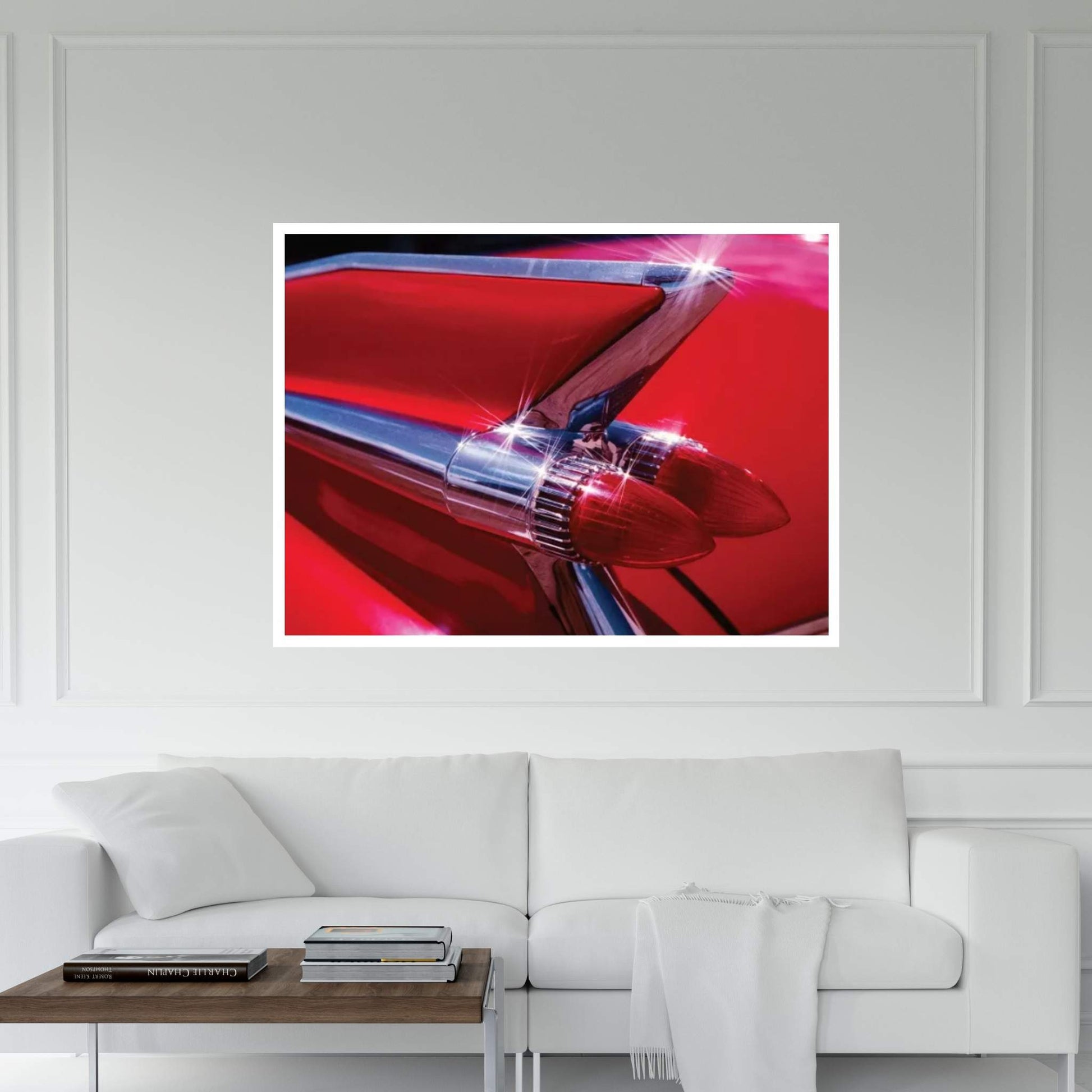 1950s Red Cadillac Car Fender Tail Fins Classic Antique Automobile Canvas Wall Art - Y Canvas