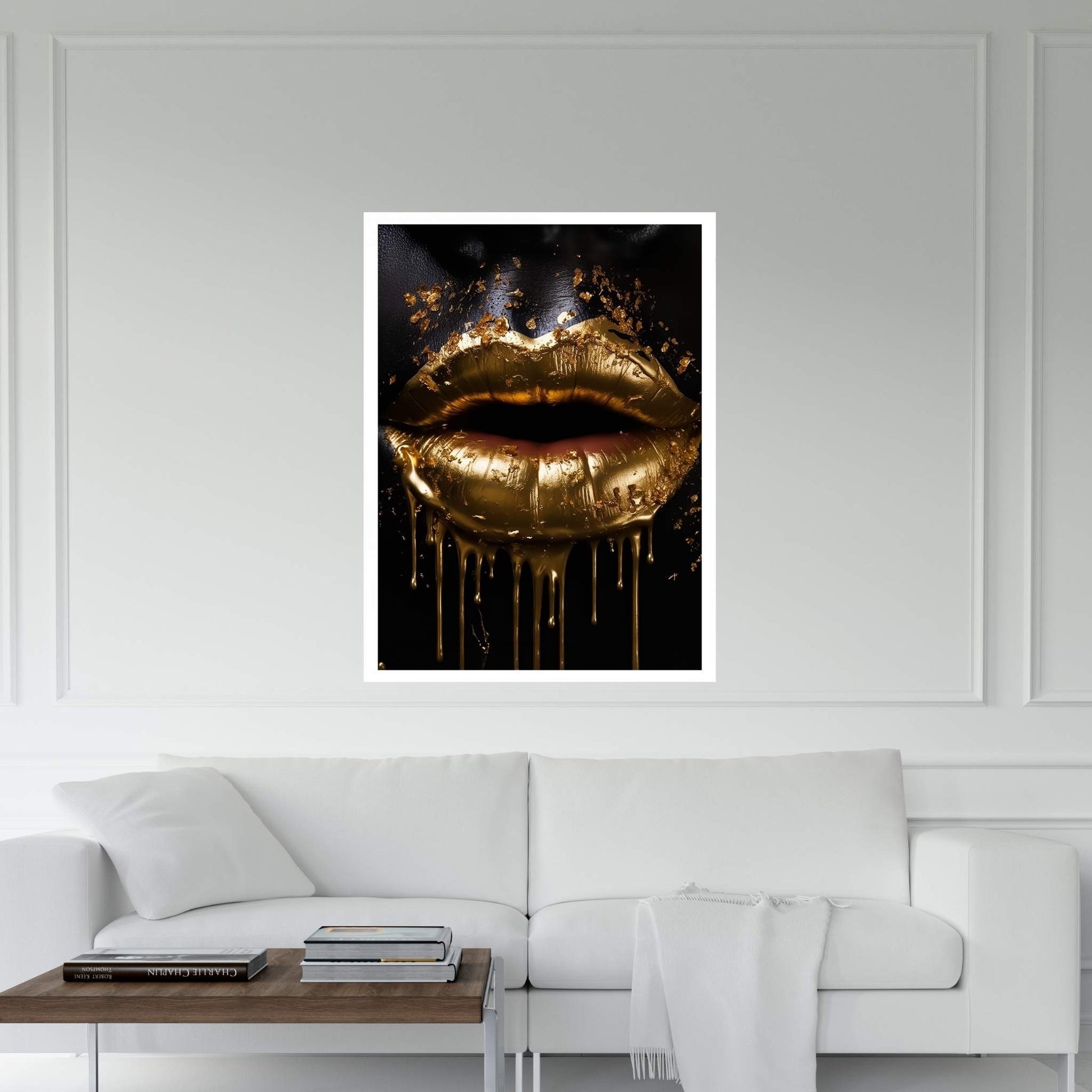 Gold Lips Woman Black Woman Gold Lips Canvas Wall Art - Y Canvas