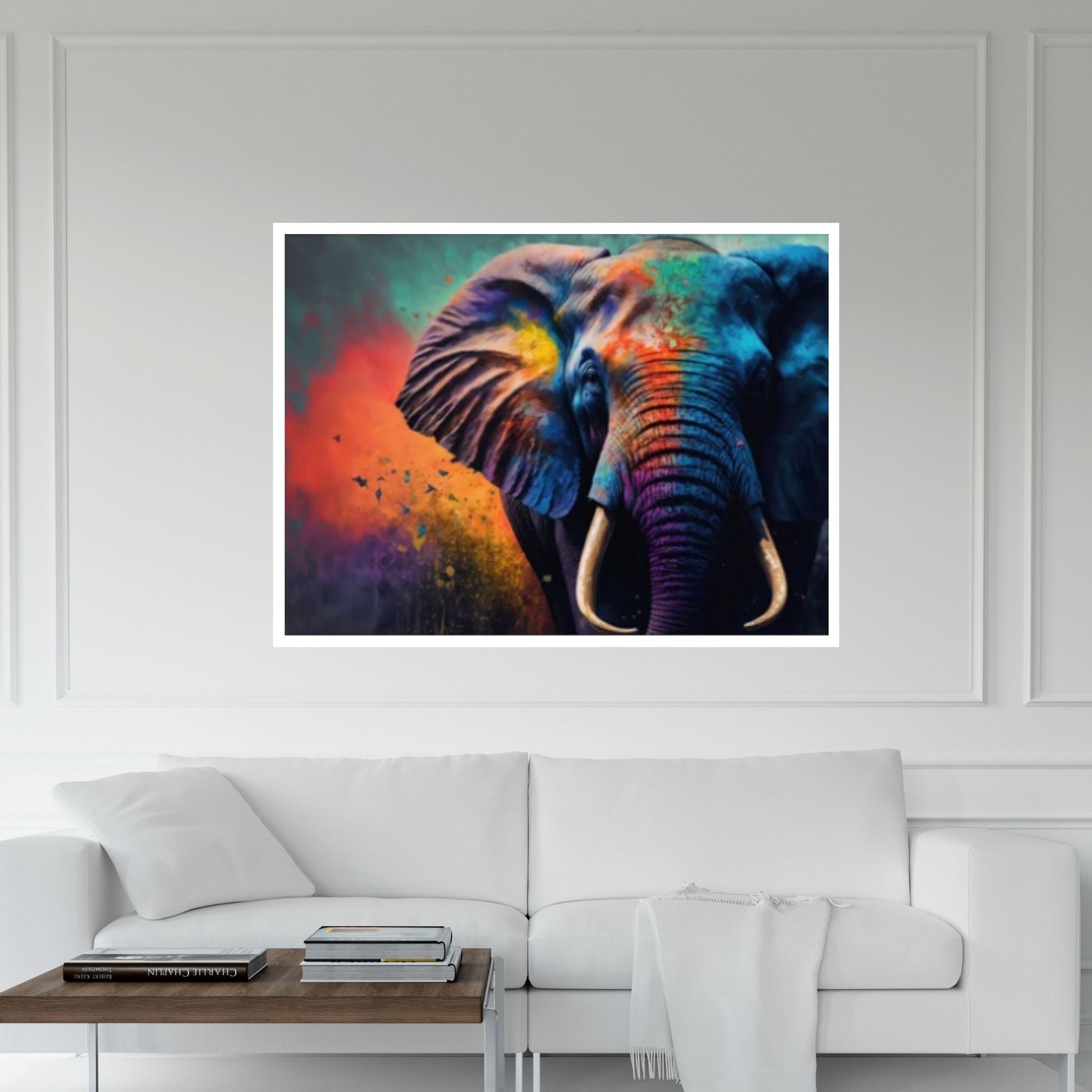 Abstract Animal Elephant Canvas Wall Art, Geometric Pop Art Portrait Illustration - Y Canvas