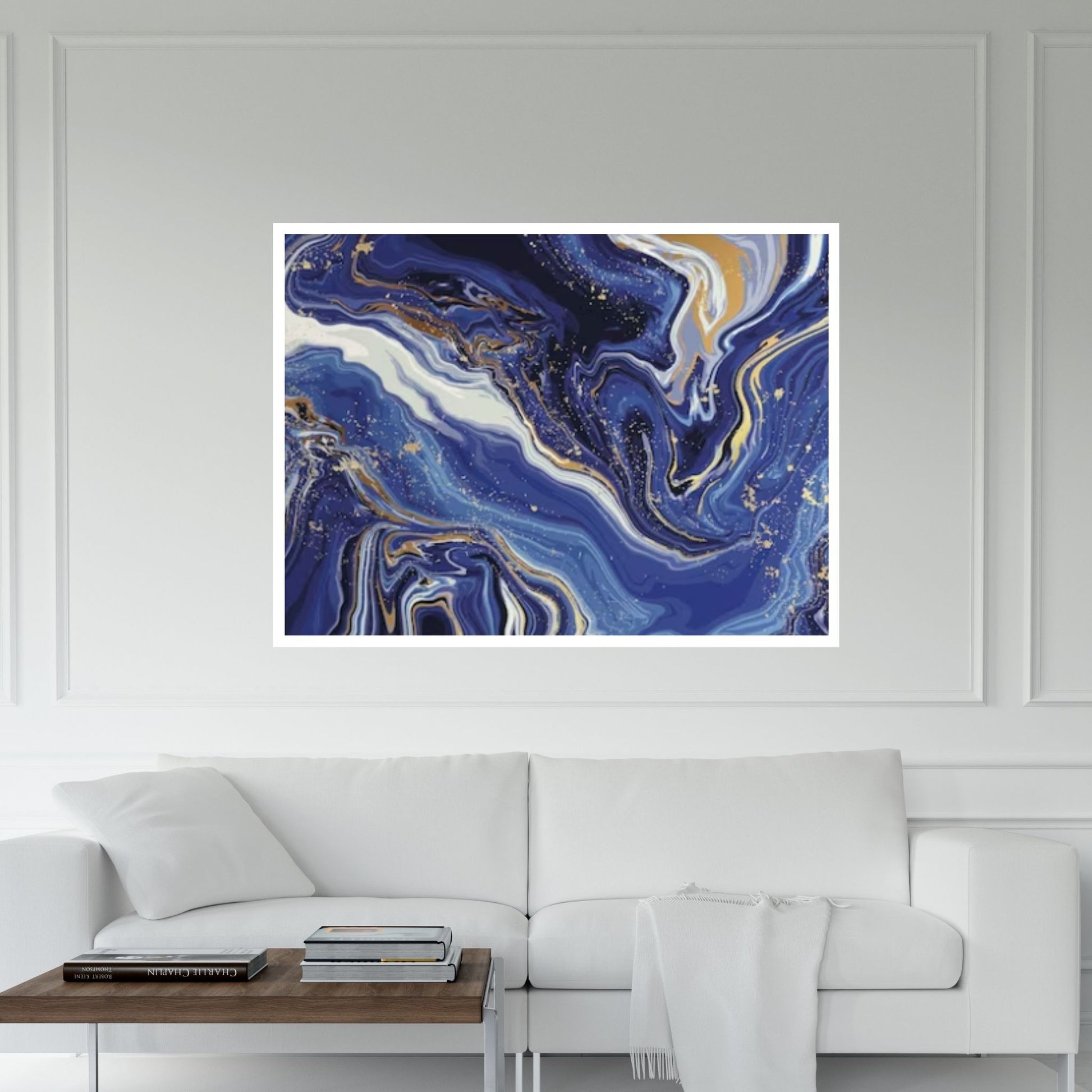 Abstract Navy Blue, White and Gold Marble Canvas Print, Stone Art Print - Y Canvas