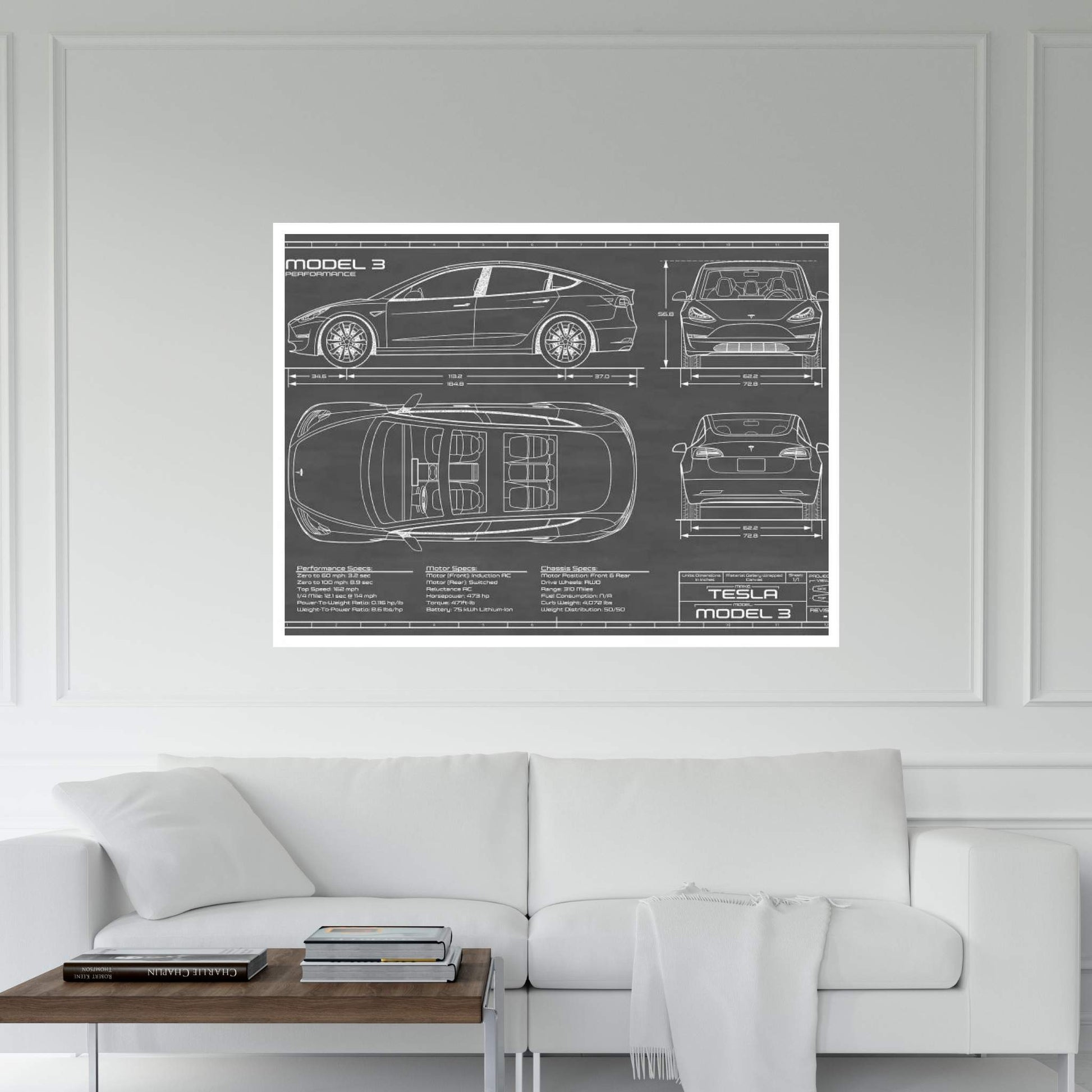 Tesla Model 3 (Performance) | Black Canvas Wall Art - Y Canvas