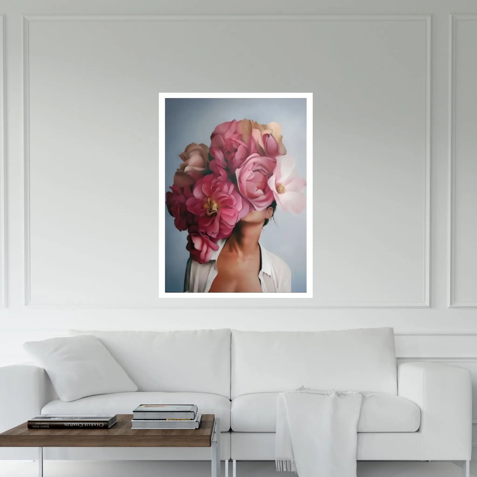 Pink Flower-Headed Woman Canvas Painting - Y Canvas