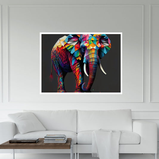 Abstract Animal Elephant Canvas Wall Art, Geometric Pop Art Portrait Illustration - Y Canvas