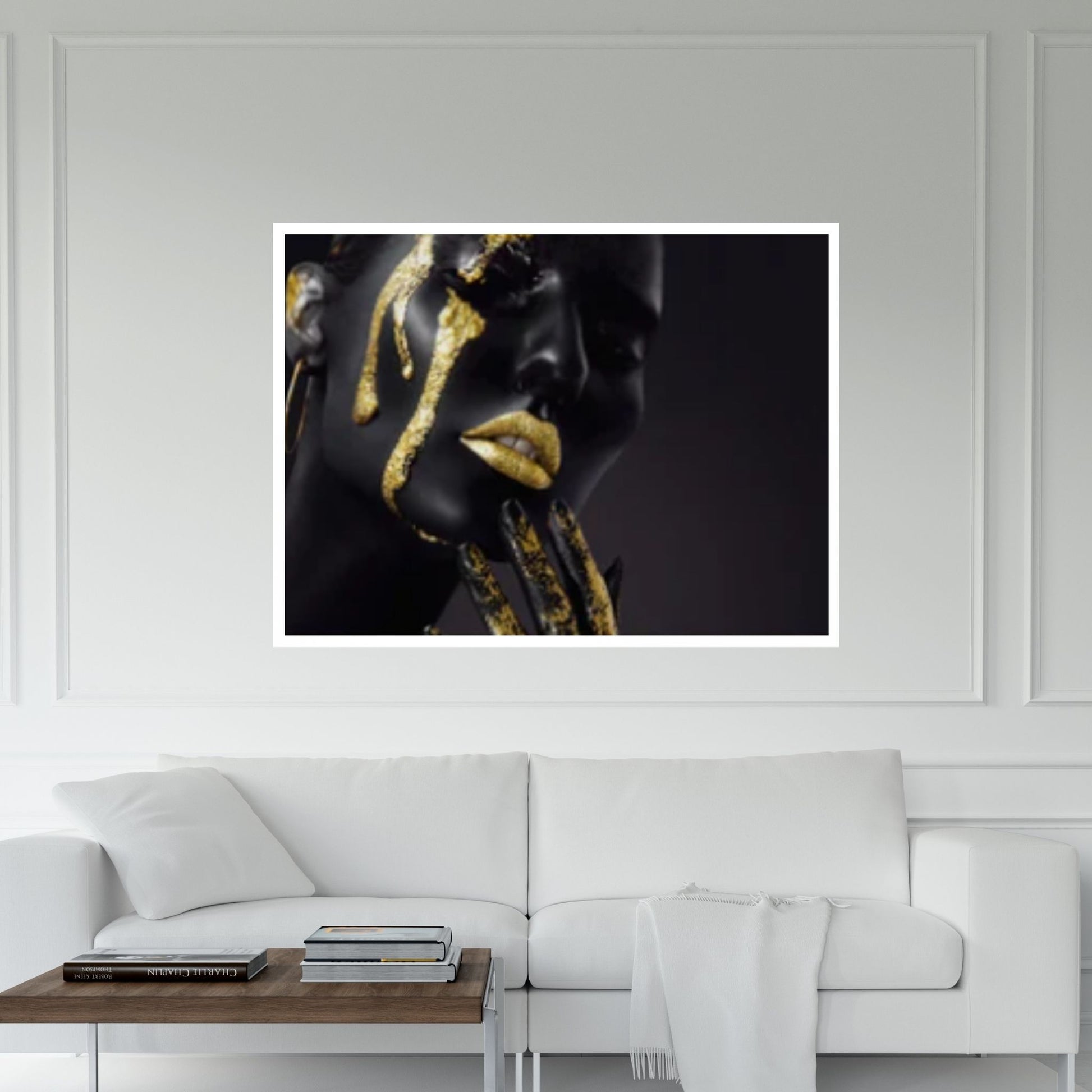 African Art Wall Decor, African Woman Makeup Wall Art, Abstract Canvas Art, Modern Gold Lips Wall Art - Y Canvas