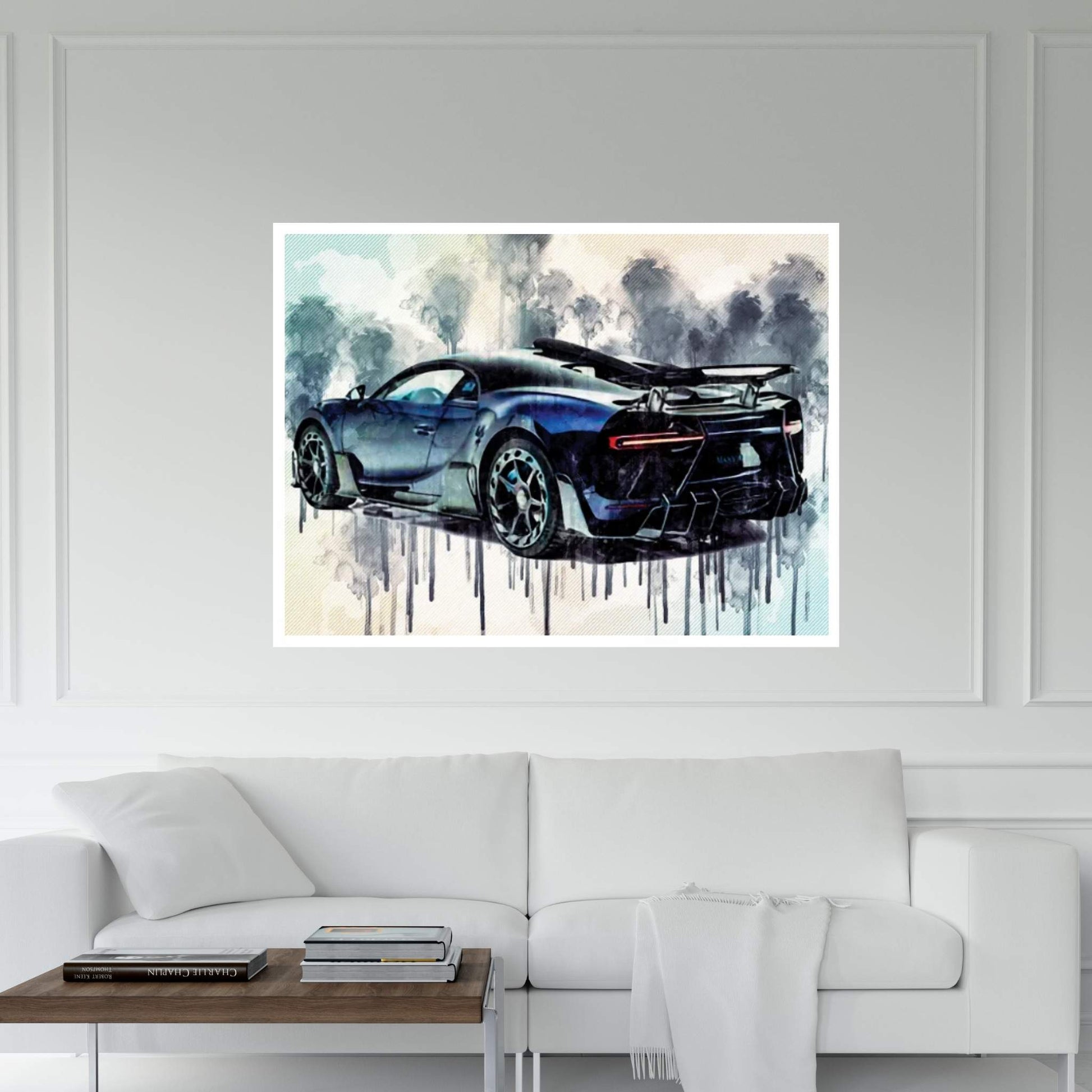 Bugatti Chiron Centuria Mansory Rear View Blue Hypercar Canvas Wall Art - Y Canvas