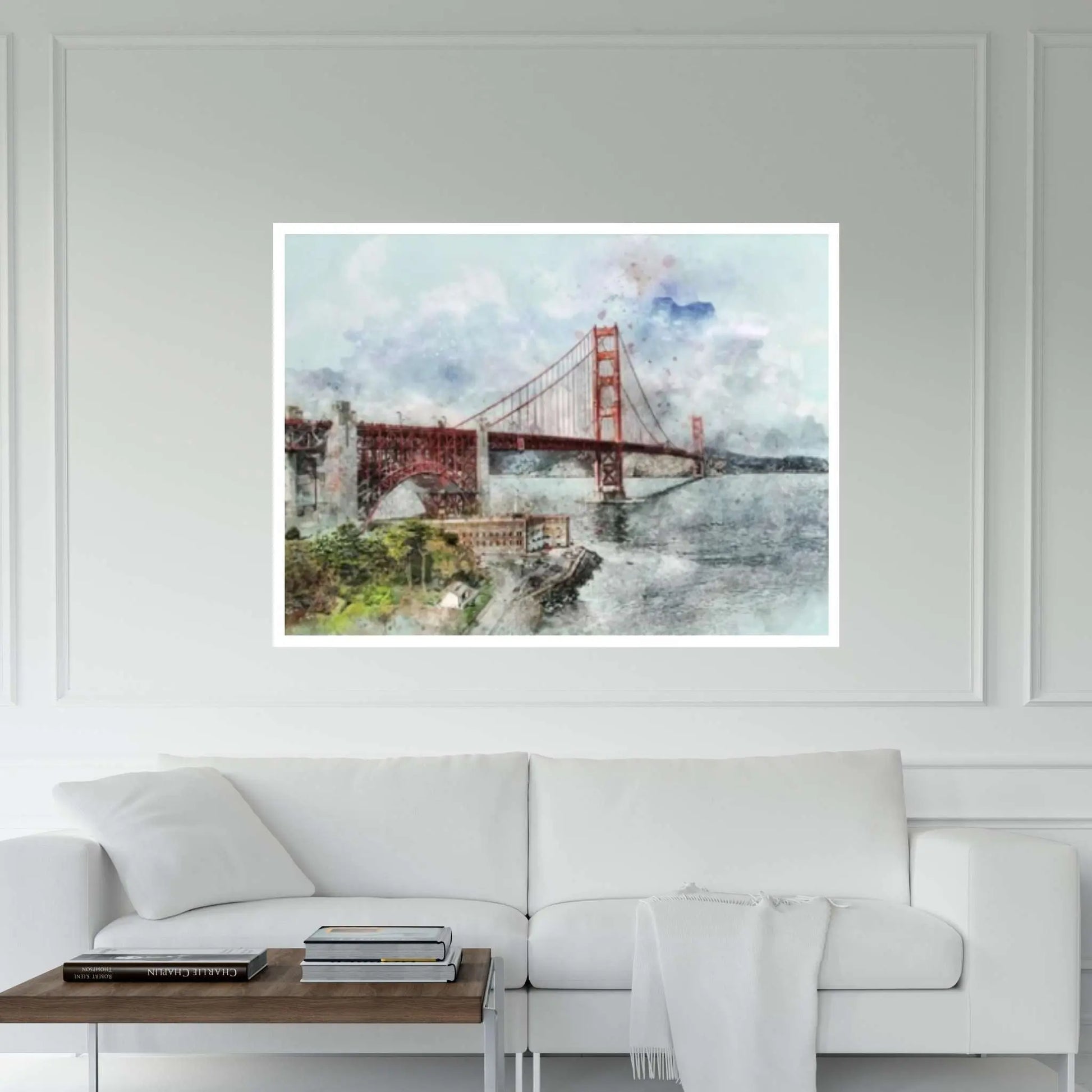 Wonderful Golden Gate Bridge Drawing Effect Canvas Painting Decor, Sea and Bridge Views Poster, San Francisco City - Y Canvas