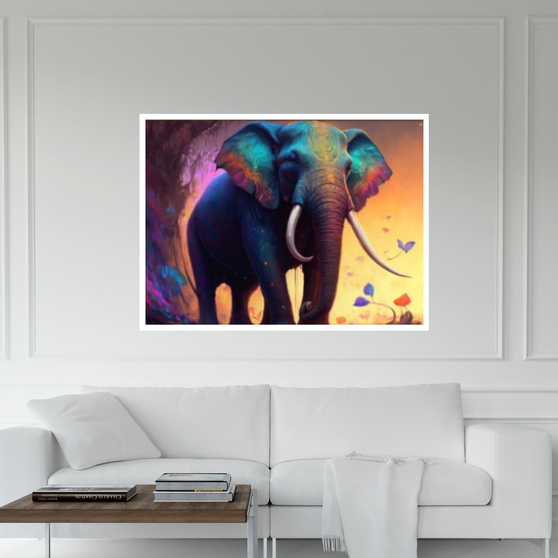 Abstract Animal Elephant Canvas Wall Art, Geometric Pop Art Portrait Illustration - Y Canvas