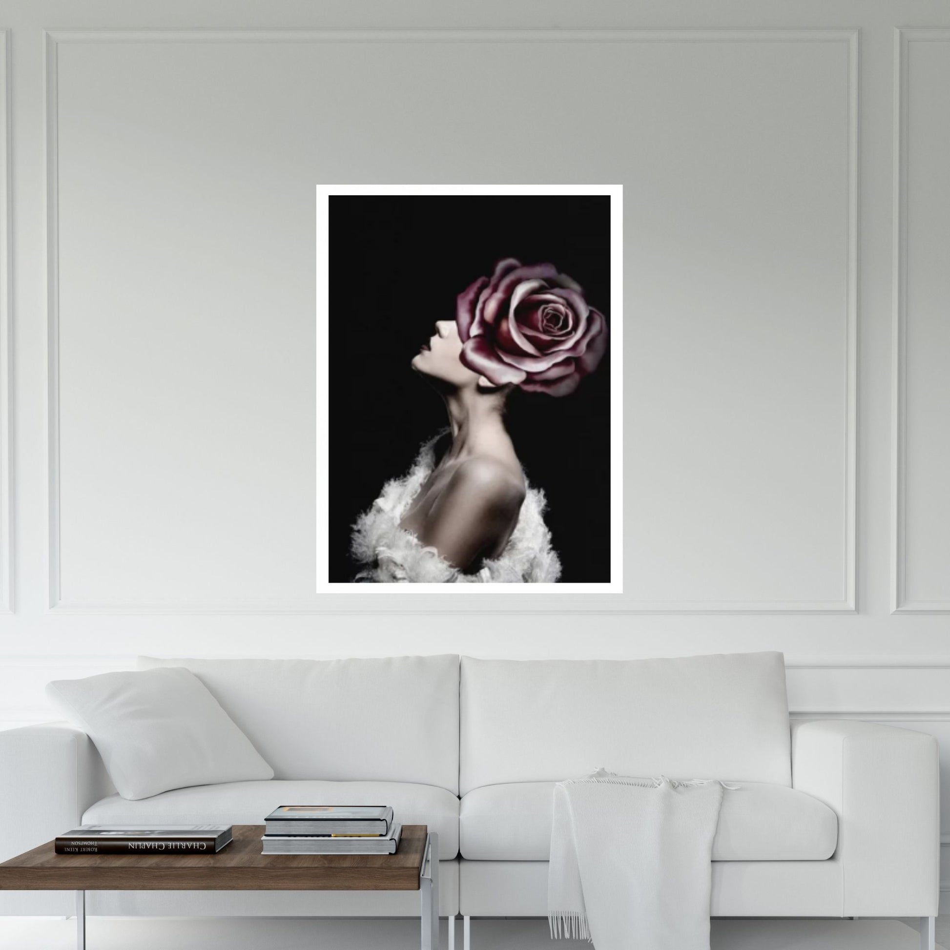 Floral Female Head Canvas Art, White Rose Wall Art, Roses and Woman, Woman Floral Art - Y Canvas