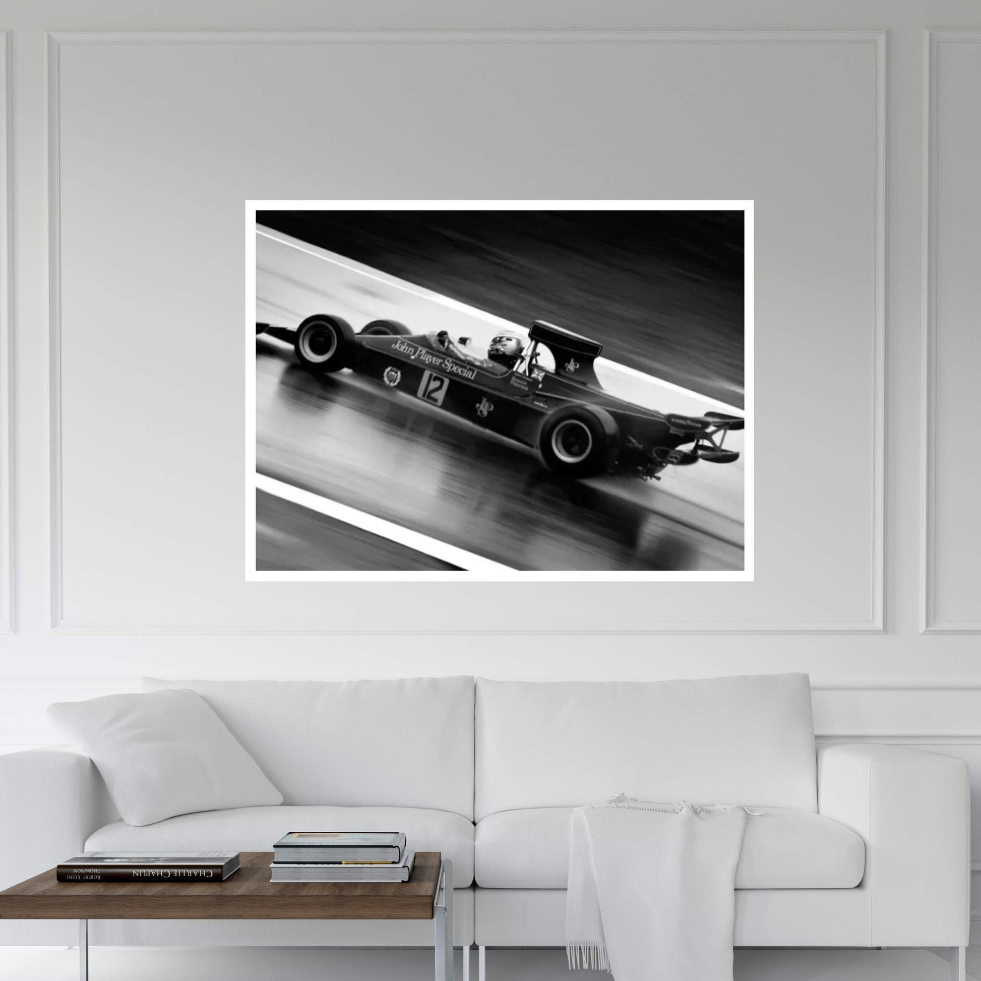 F1 Wet Track Grayscale Canvas Wall Art - Y Canvas