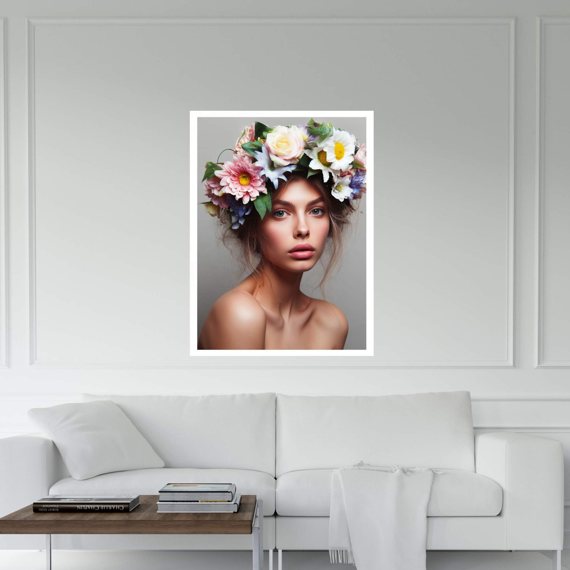 Woman Portrait Flower Head Canvas Wall Art - Y Canvas