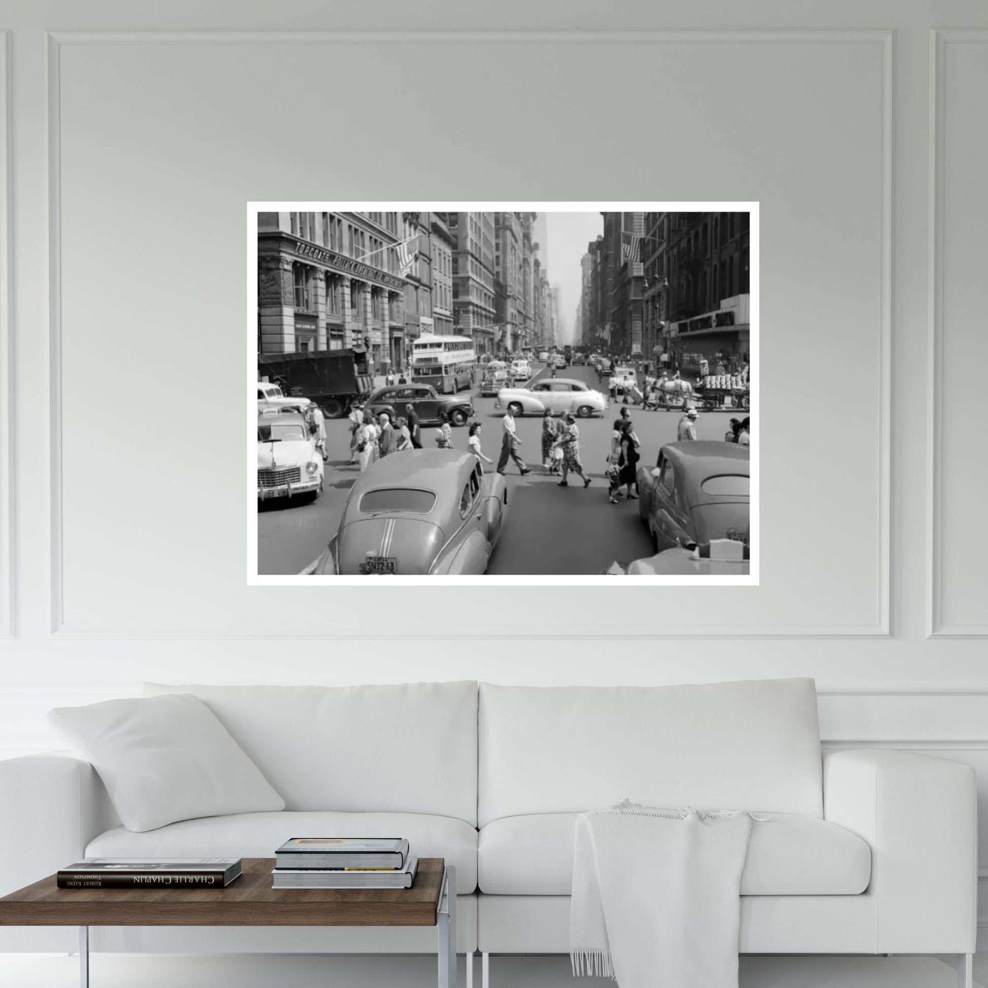 1940s-1950s Street Scene Crowds Traffic Intersection Fifth Avenue & 14th Street Manhattan NY New York City Canvas Wall Art - Y Canvas