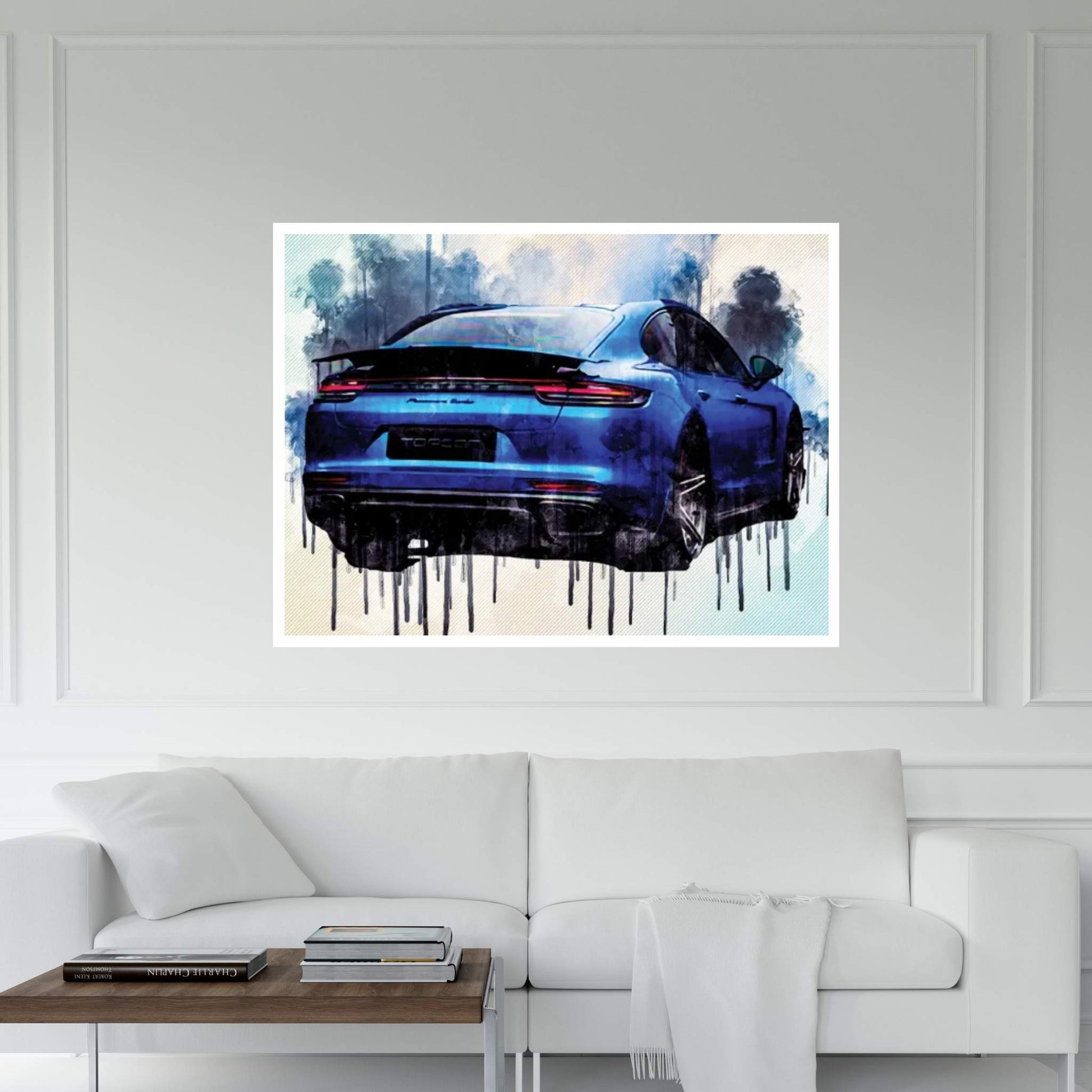 Porsche Panamera Turbo 2018 Exterior Rear View Blue Matte Panamera Sports Canvas Wall Art - Y Canvas