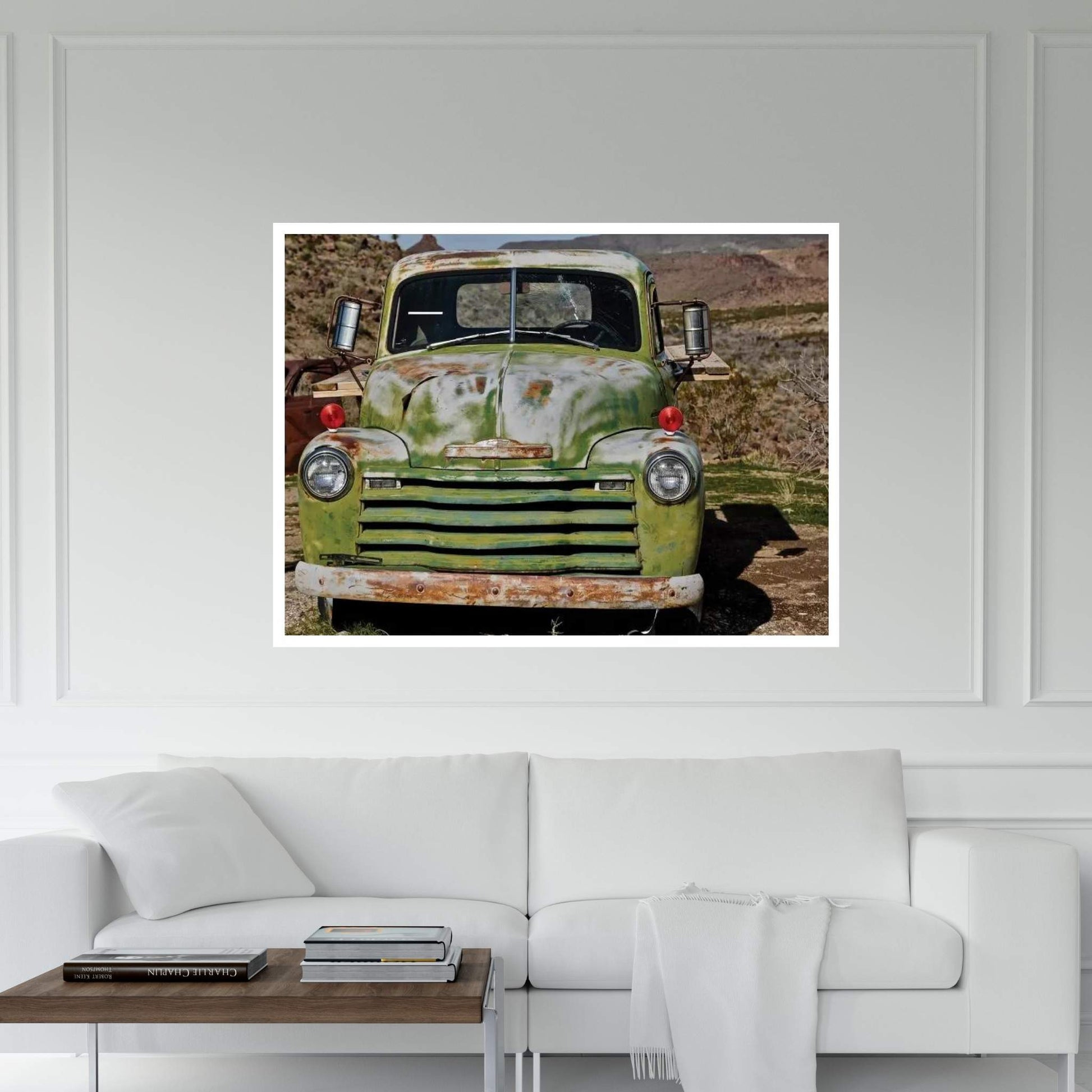 Green Chevorlet Route 66 Canvas Wall Art - Y Canvas