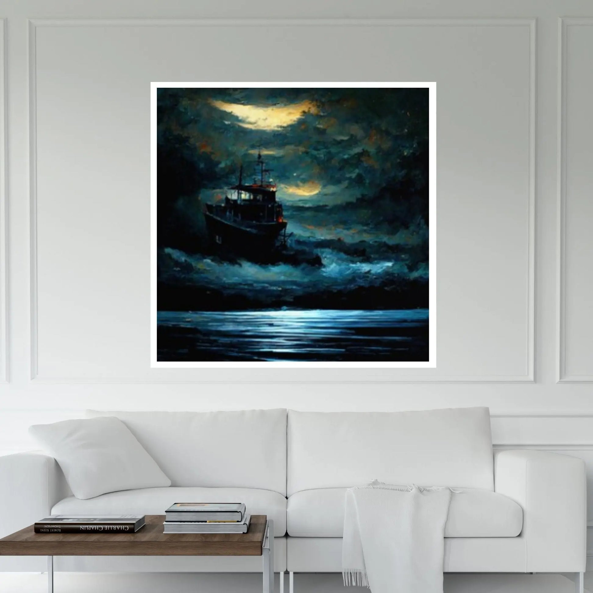 Large Dark Sea Pirates Ship Canvas Wall Art, Pirates Canvas Wall Print, Corsair on Sea Wall Hangings, Dark Colours Boat Room Decor - Y Canvas