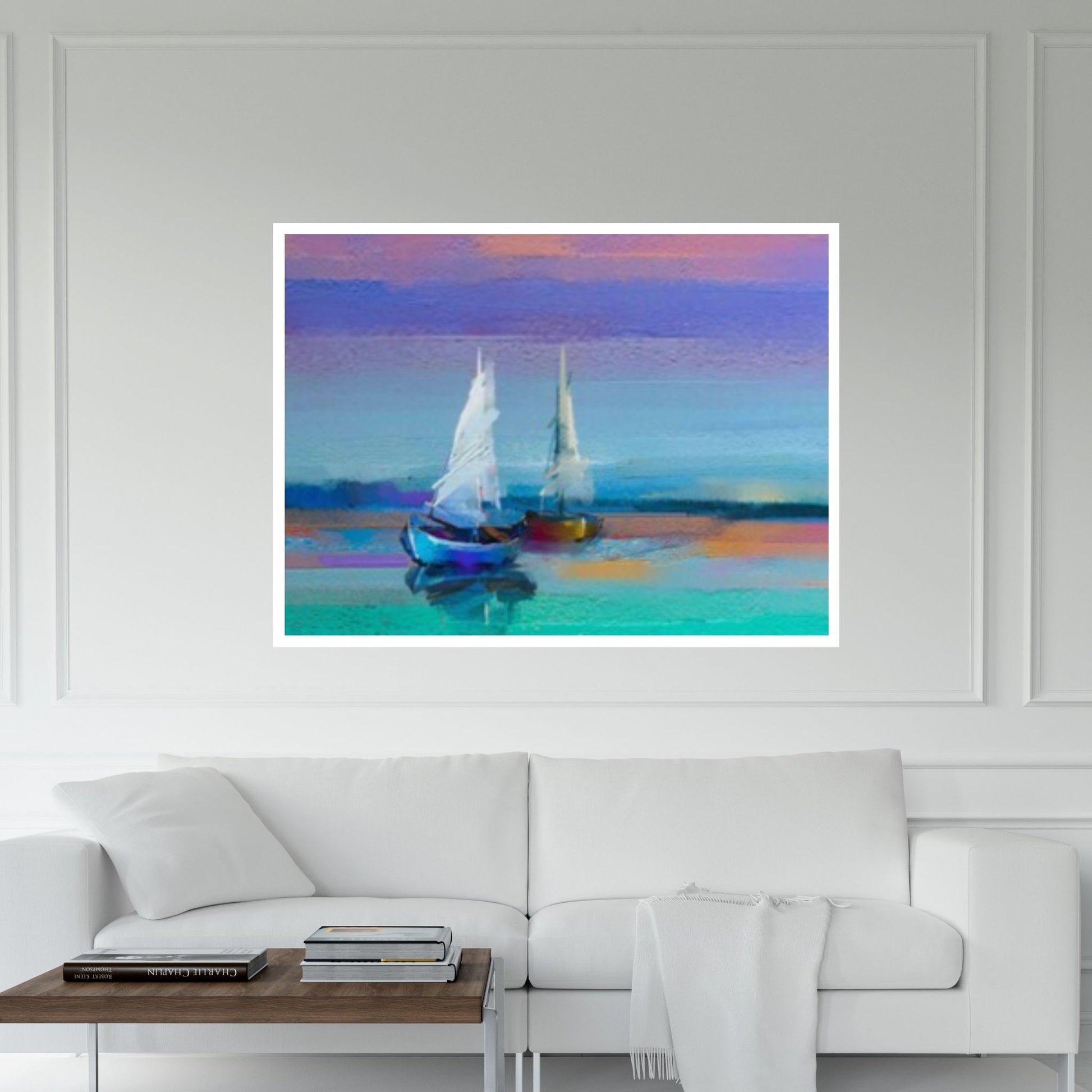 Colorful oil painting on canvas texture. Impressionism image of seascape paintings with sunlight background - Y Canvas