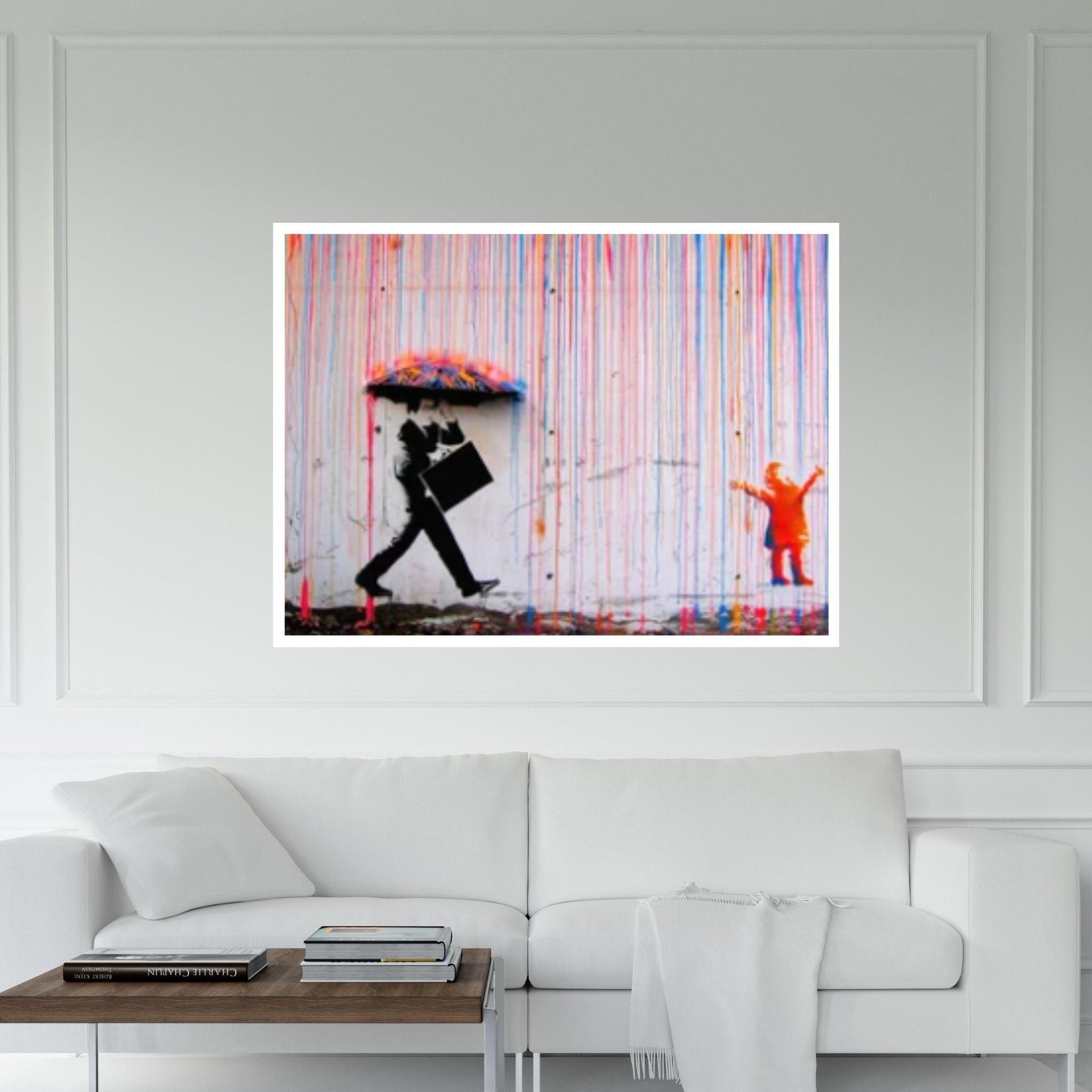 Banksy Rainbow Rain Canvas Wall Art Poster Print, Banksy Rainbow Rain, Coloured Rain Wall Art - Y Canvas