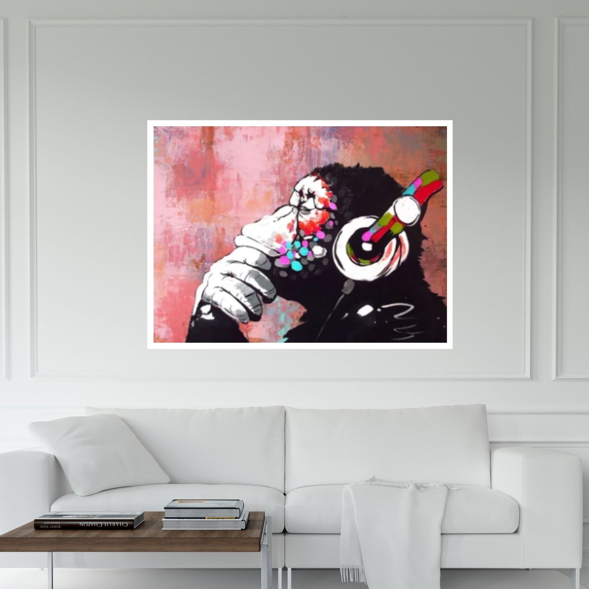 Banksy Dj Monkeycanvas Wall Art, Thinking Monkey Canvas Print, Animal Wall Art, Headphone Monkey - Y Canvas