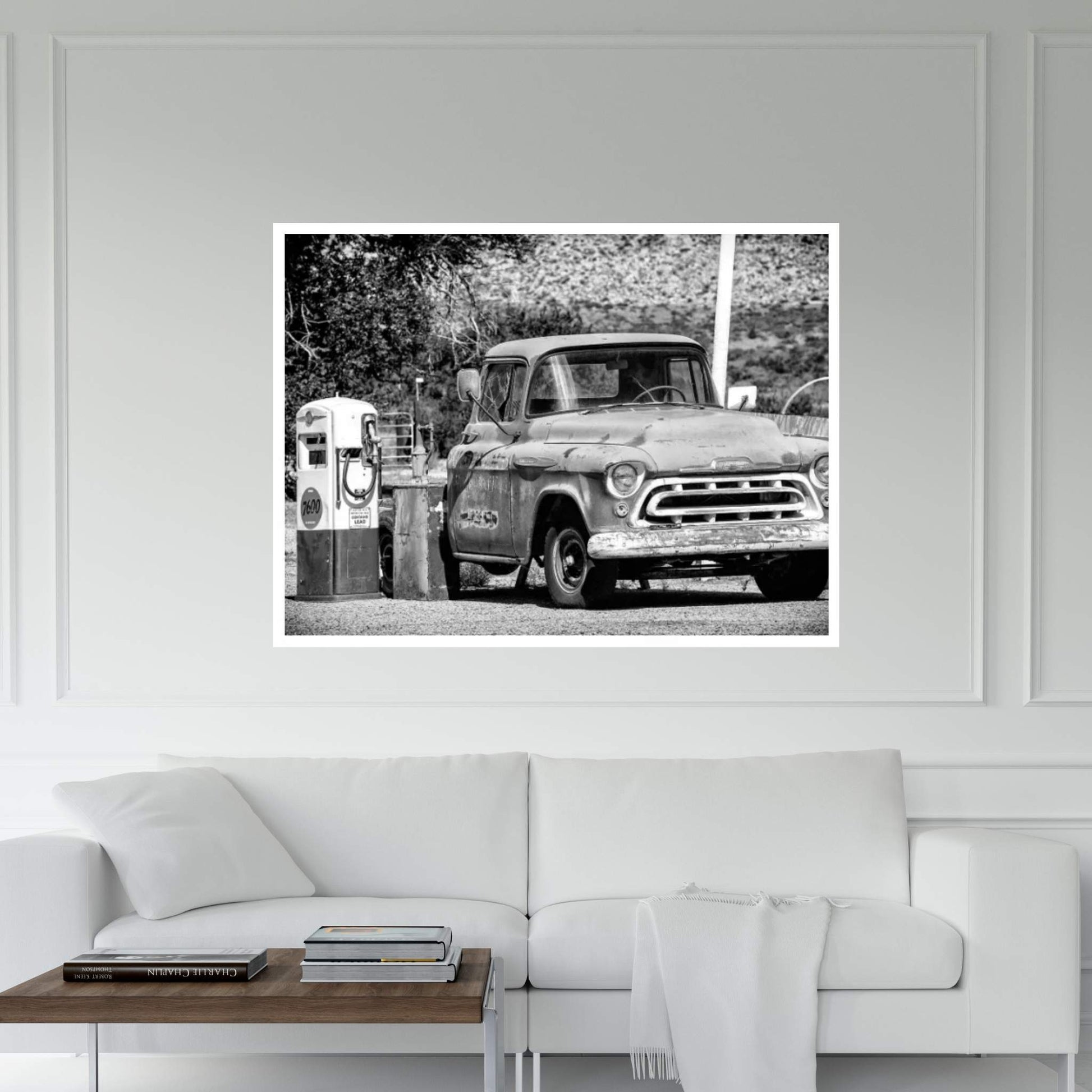 Black Arizona Series - Old Chevrolet Gas Station Canvas Wall Art - Y Canvas