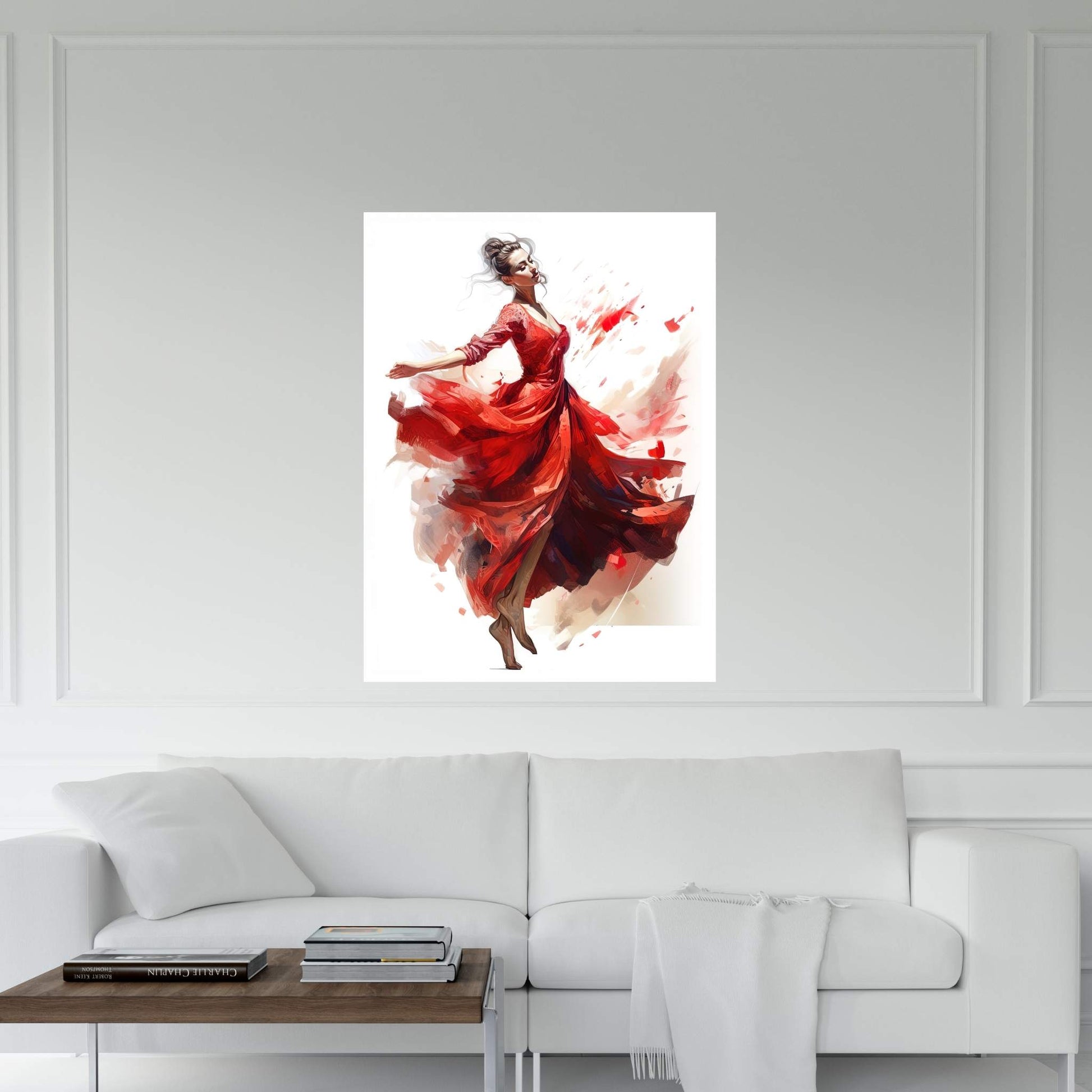 Ballerina Dancer Woman in Red Dress Canvas Art Wall Decor - Y Canvas