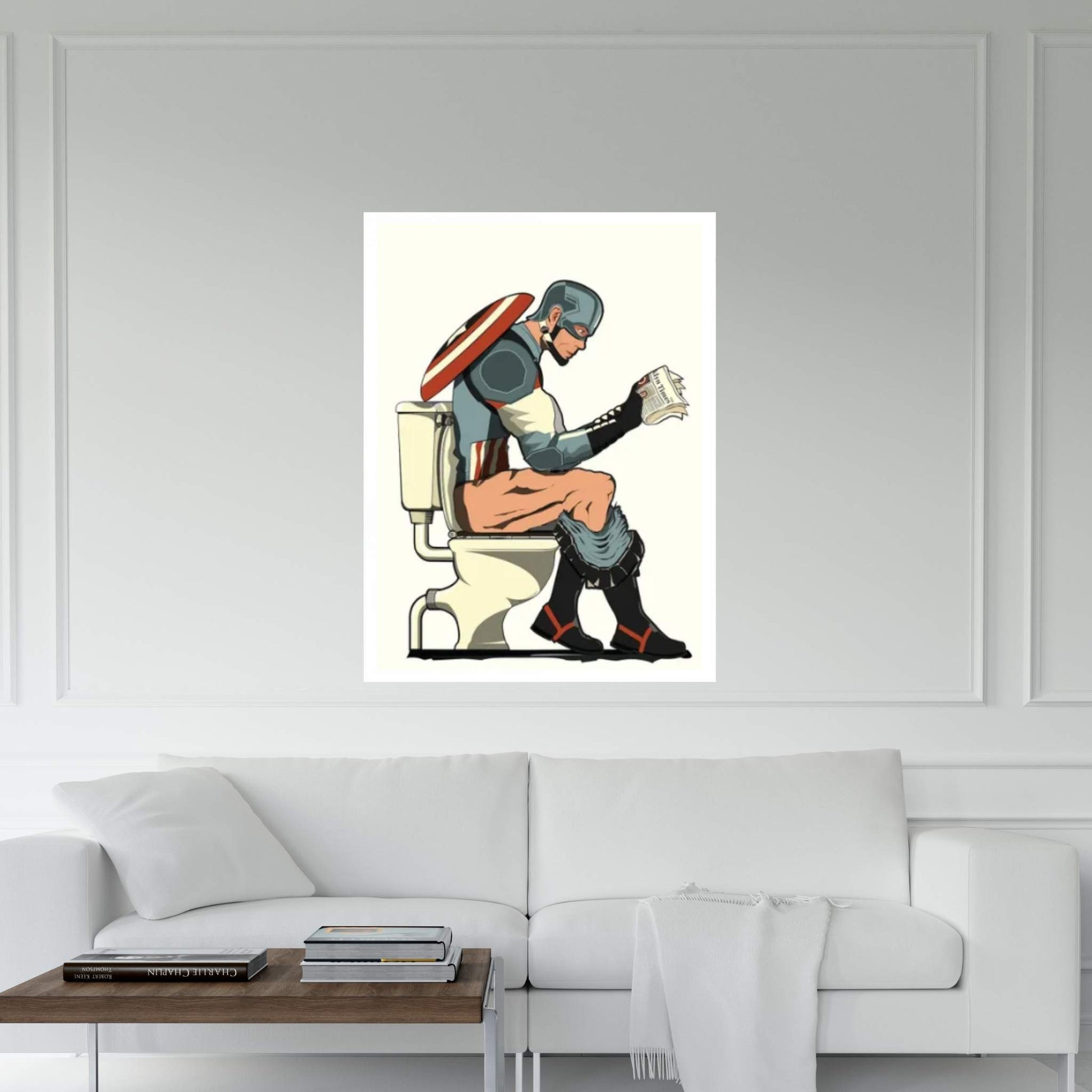 Captain America On The Toilet Canvas Wall Art - Y Canvas