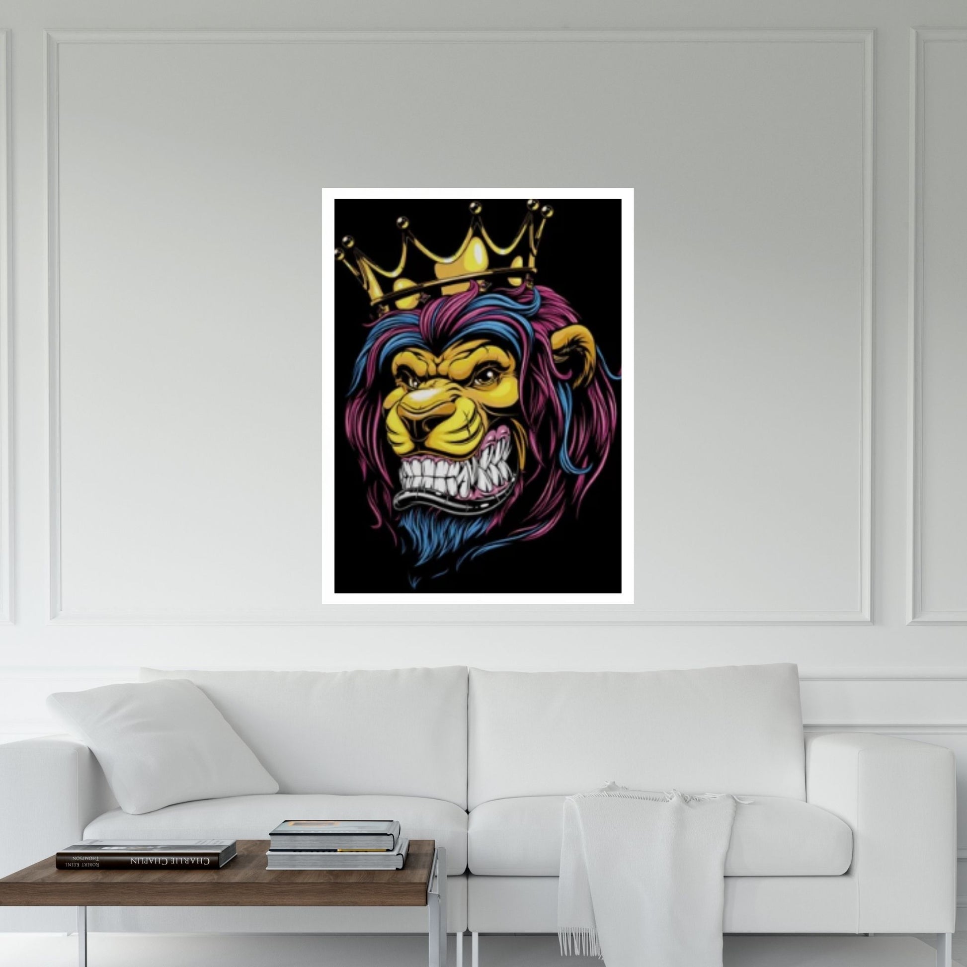 African King Banksy Cartoon Lion Canvas Wall Art - Y Canvas