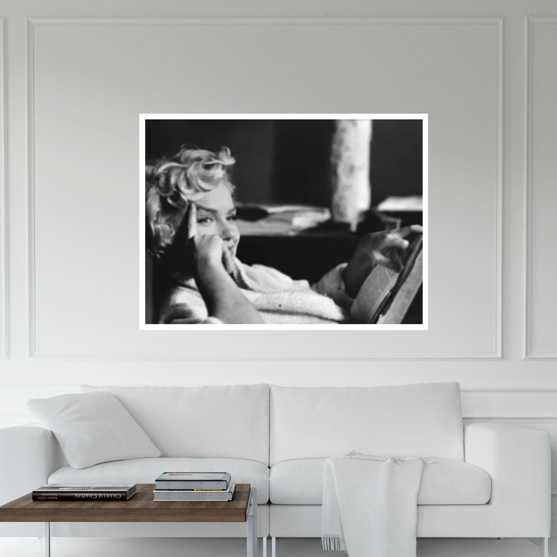 Marilyn Monroe Art Canvas Wall Art -Marilyn Wall Art - White Bath Robe B&W Poster Canvas - Y Canvas