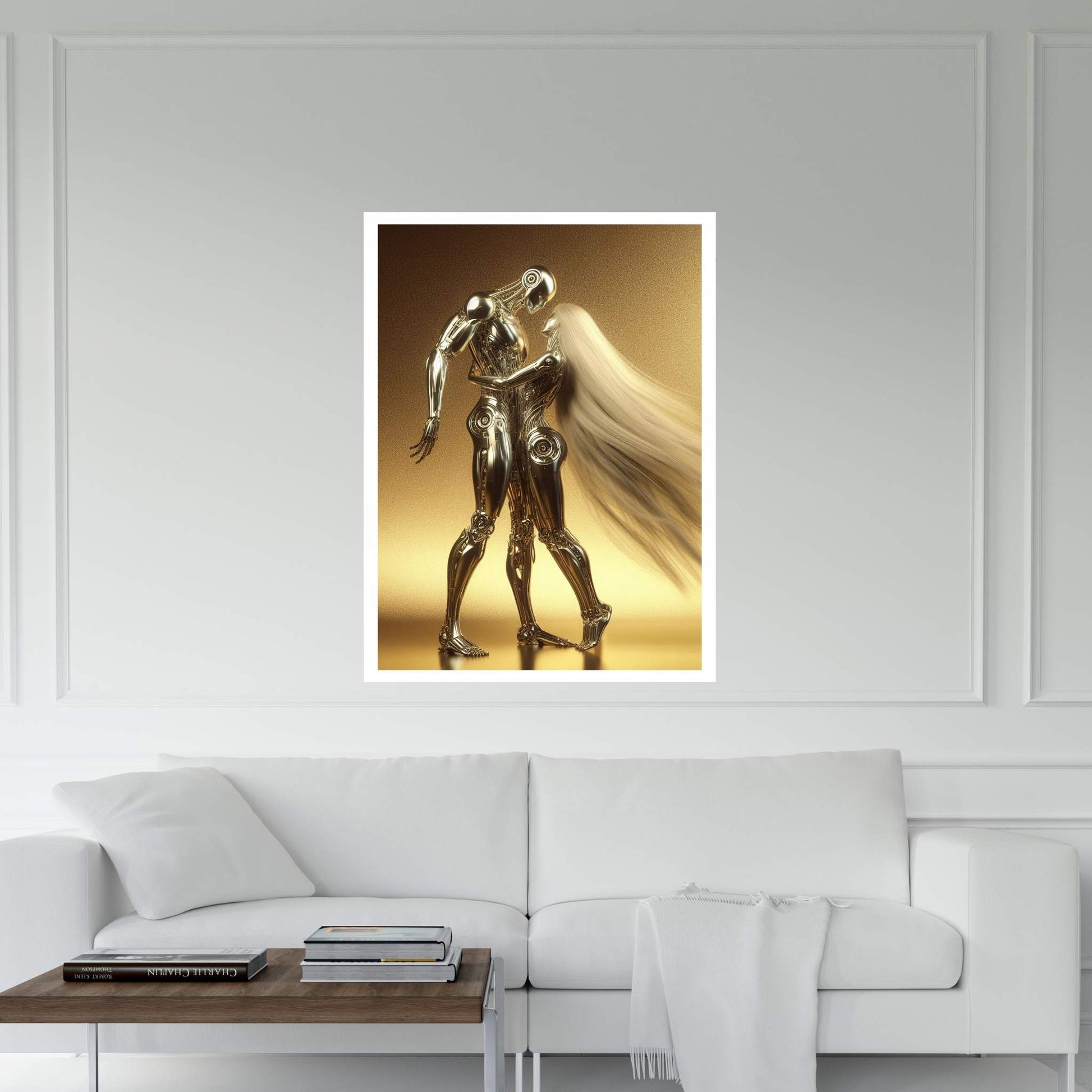 Gold Love Couple Robotics Canvas Wall Art - Y Canvas