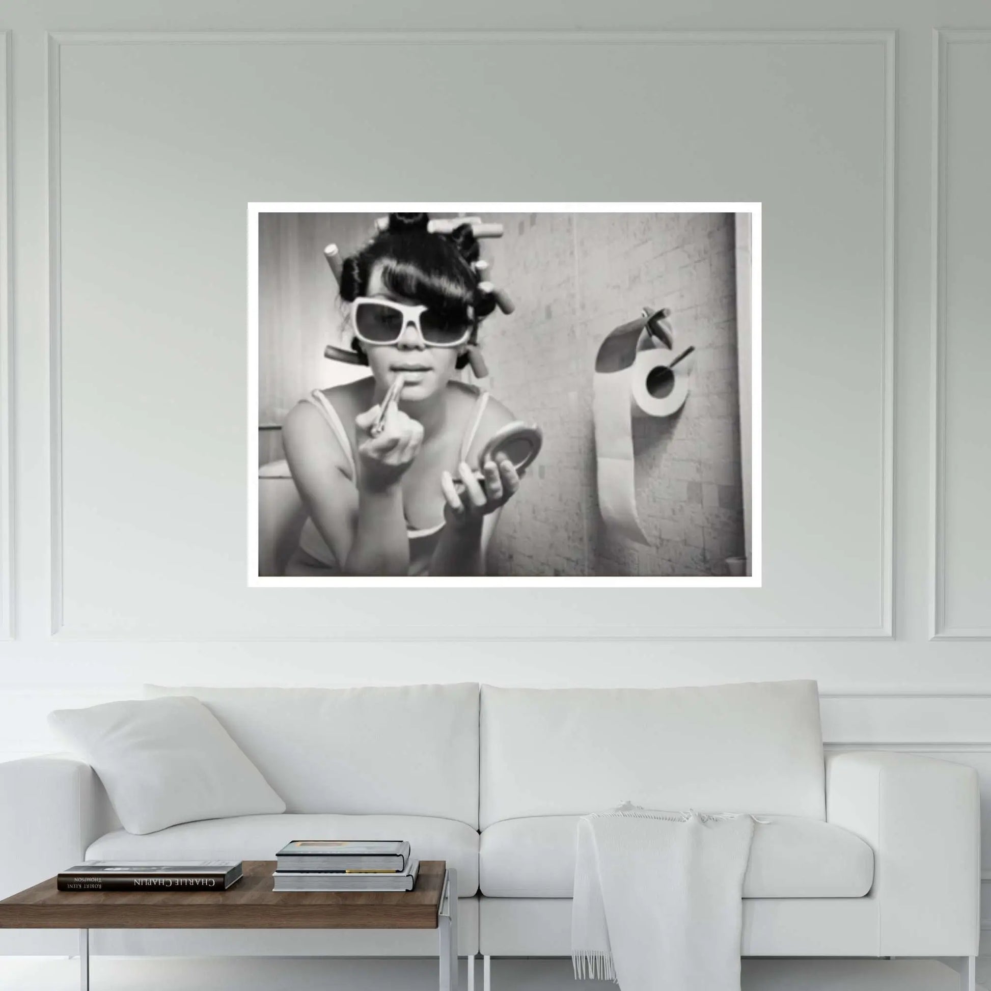 Bathroom Wall Art Woman Drinking Toilet And Smoking Girl Bathroom Wall Decor Fashion Funny Bathroom Art,Girl on the Toilet Lipstick Makeup - Y Canvas