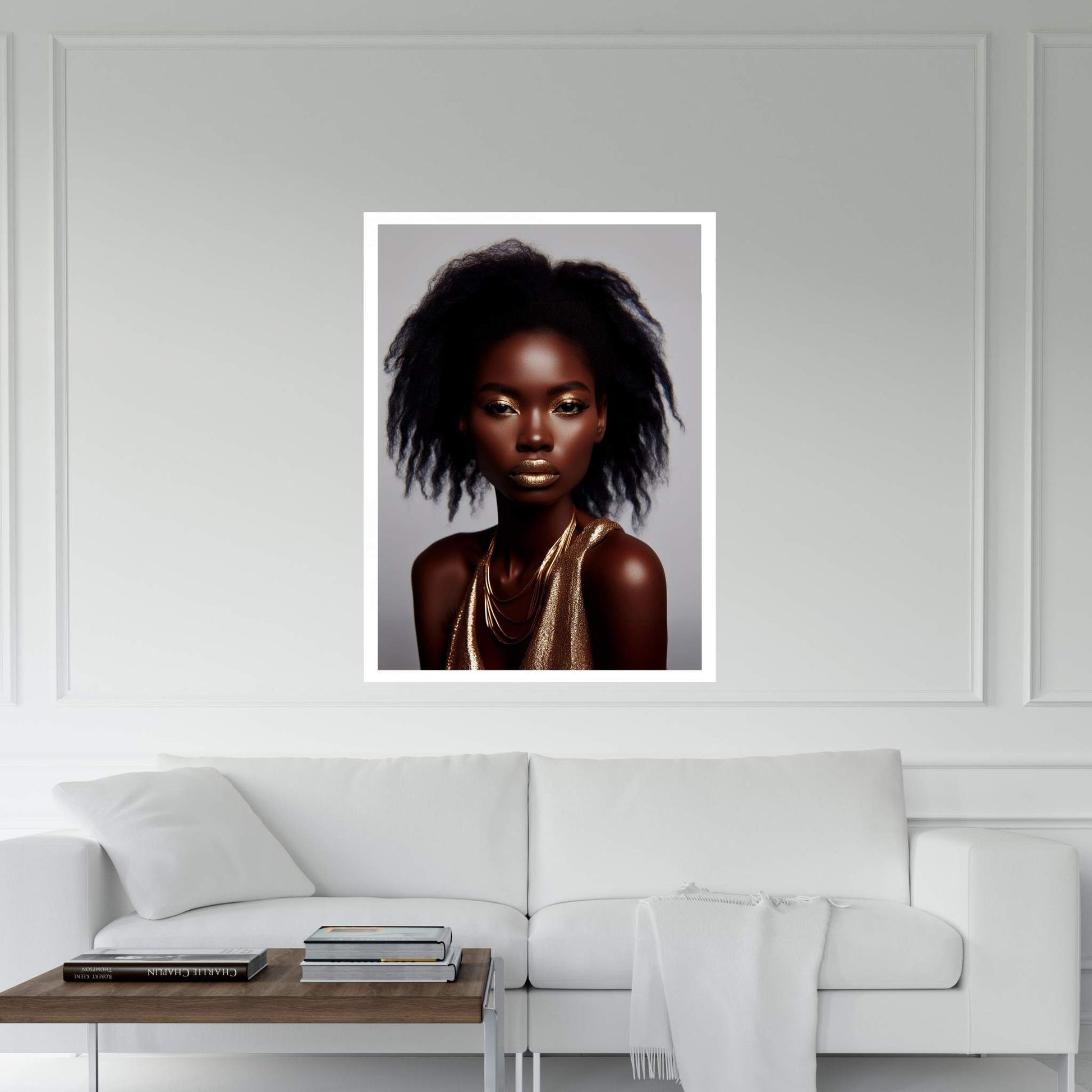 African Black Woman Gold Make-up Canvas Portrait Canvas Wall Art - Y Canvas