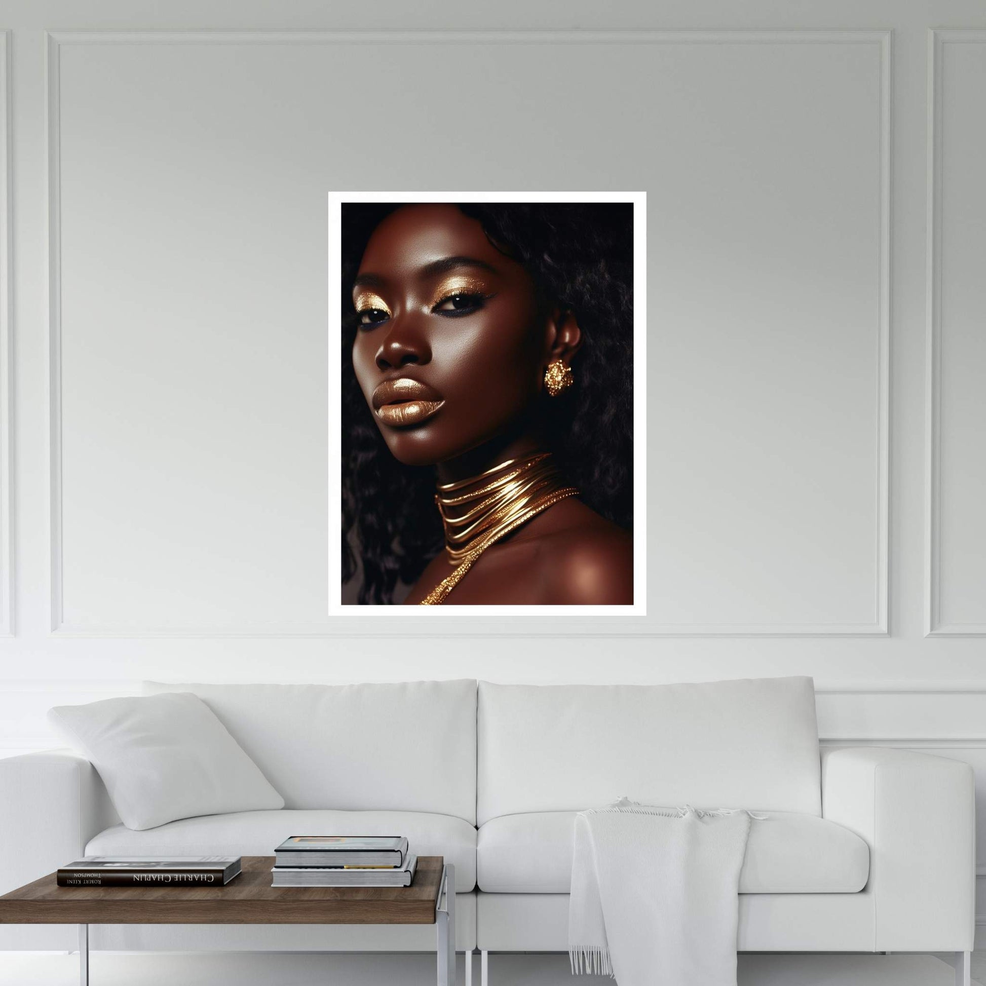 African Black Woman Gold Make-up Canvas Portrait Canvas Wall Art - Y Canvas