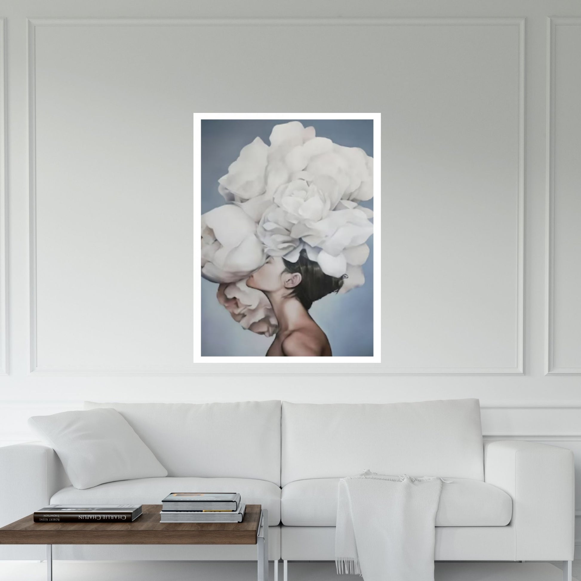 Woman and White Rose Canvas Art - Y Canvas