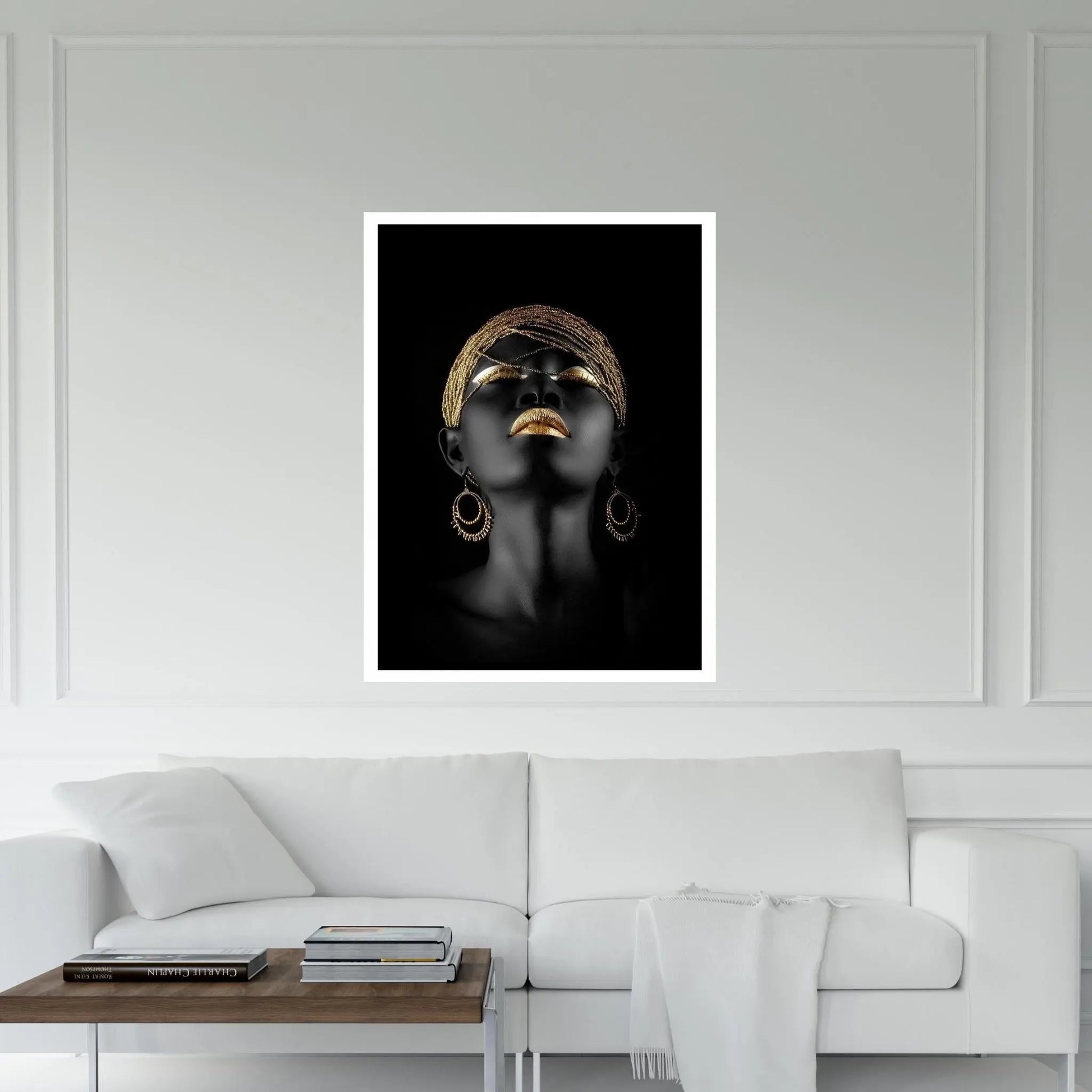 African Black Woman Portrait, Afro Art, Gold Makeup African Woman Makeup Wall Art - Y Canvas