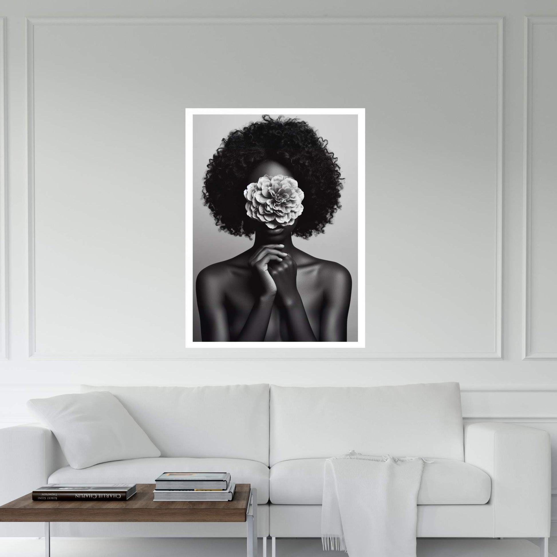 African Black Woman Canvas Flower Portrait Canvas Wall Art - Y Canvas