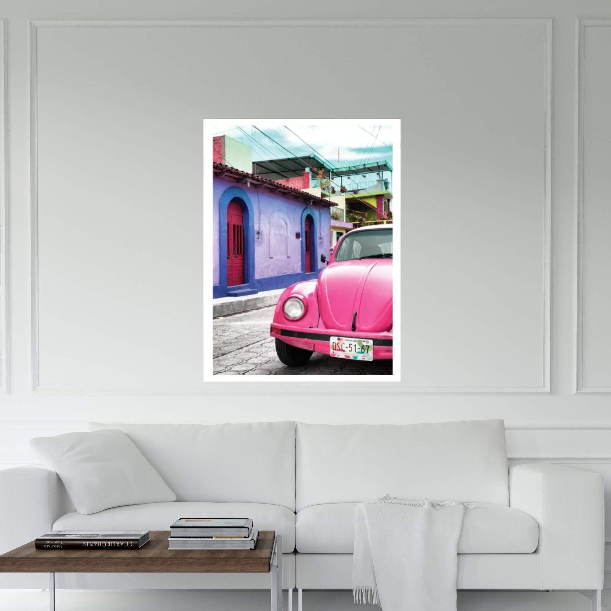 Pink VW Beetle Car Canvas Wall Art - Y Canvas